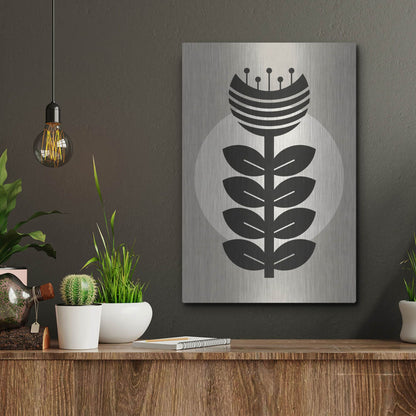 Luxe Metal Art 'Monochrome Geometric Flower 3' by Gary Williams, Metal Wall Art,12x16