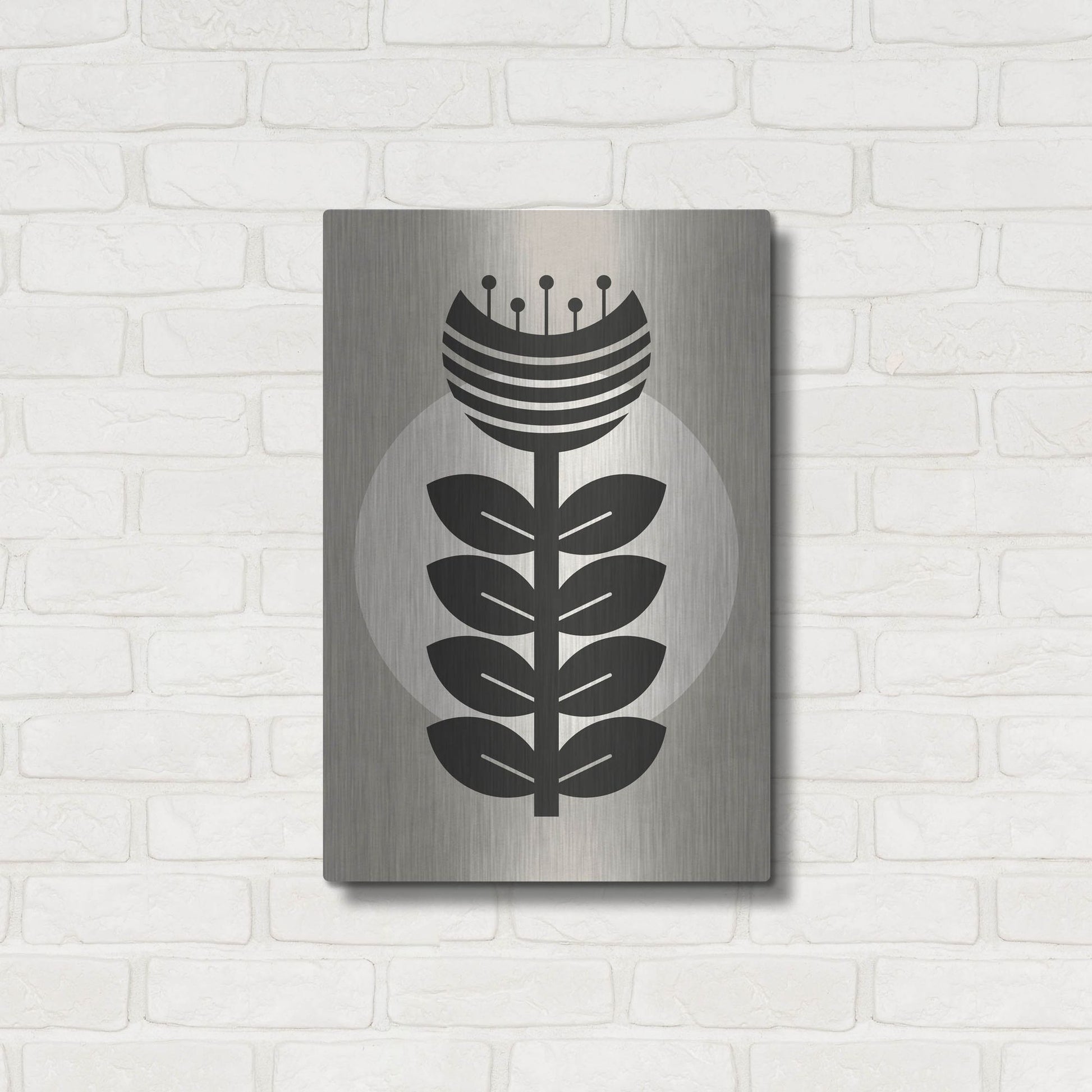 Luxe Metal Art 'Monochrome Geometric Flower 3' by Gary Williams, Metal Wall Art,16x24