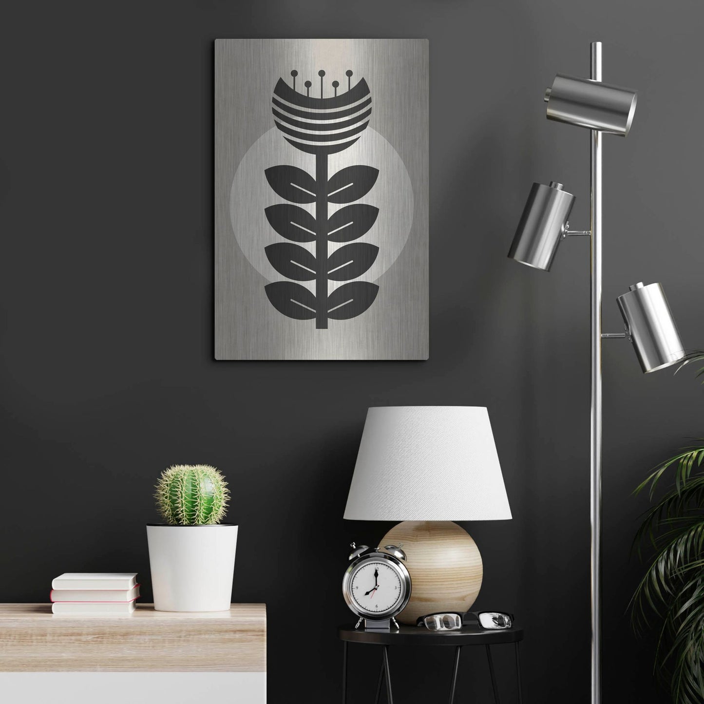 Luxe Metal Art 'Monochrome Geometric Flower 3' by Gary Williams, Metal Wall Art,16x24