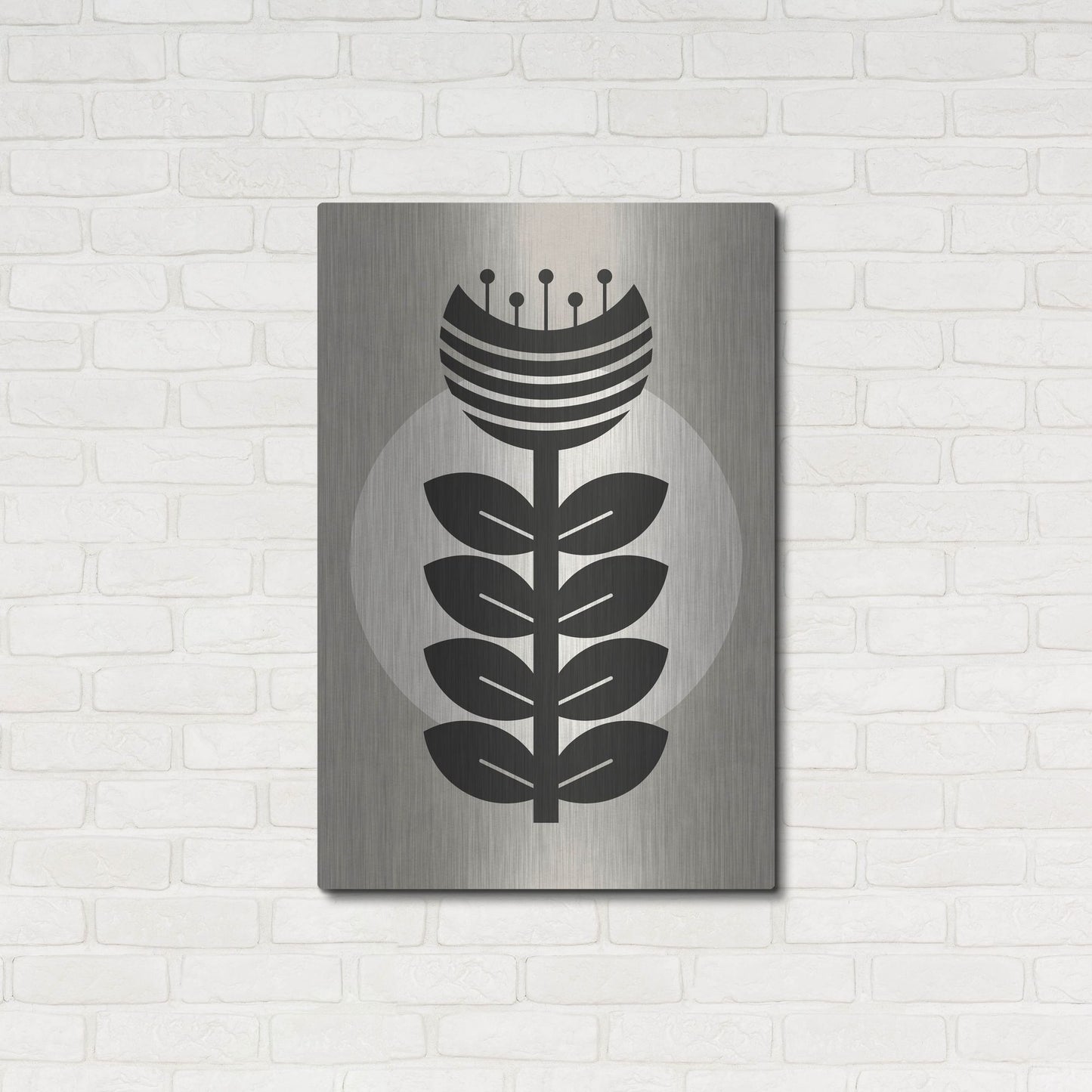Luxe Metal Art 'Monochrome Geometric Flower 3' by Gary Williams, Metal Wall Art,24x36