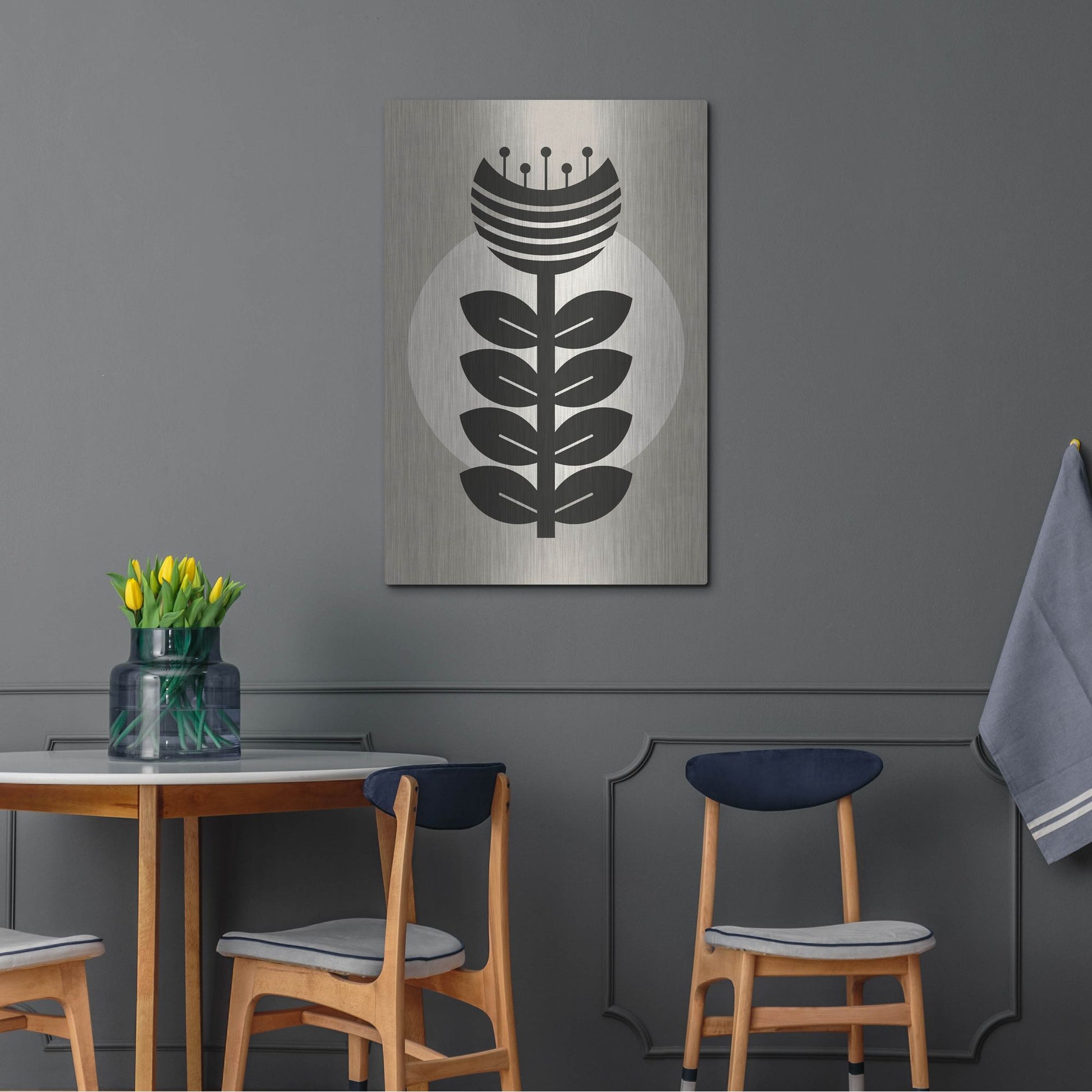 Luxe Metal Art 'Monochrome Geometric Flower 3' by Gary Williams, Metal Wall Art,24x36