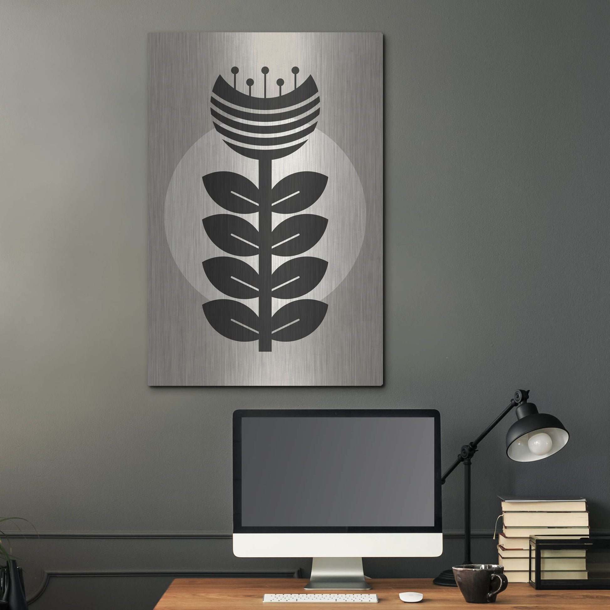 Luxe Metal Art 'Monochrome Geometric Flower 3' by Gary Williams, Metal Wall Art,24x36