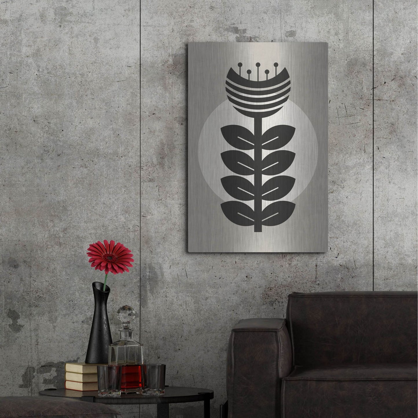 Luxe Metal Art 'Monochrome Geometric Flower 3' by Gary Williams, Metal Wall Art,24x36