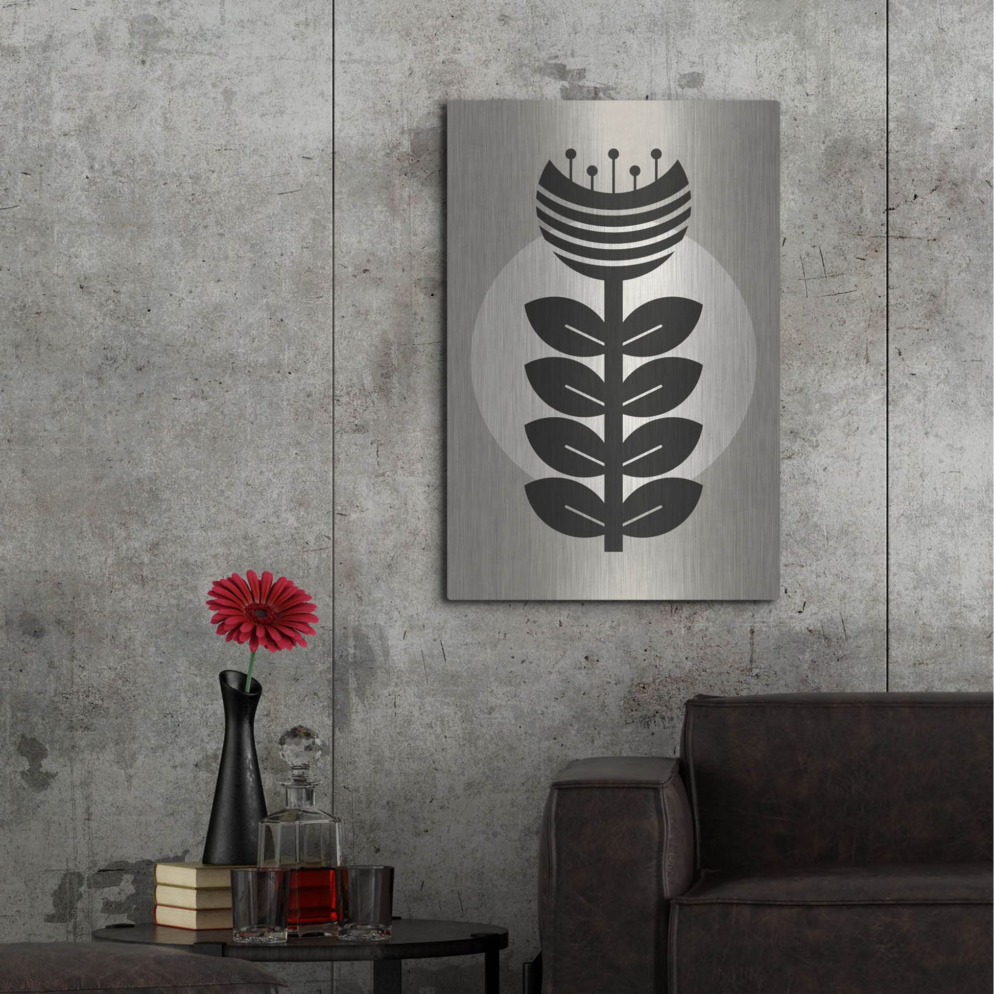 Luxe Metal Art 'Monochrome Geometric Flower 3' by Gary Williams, Metal Wall Art,24x36