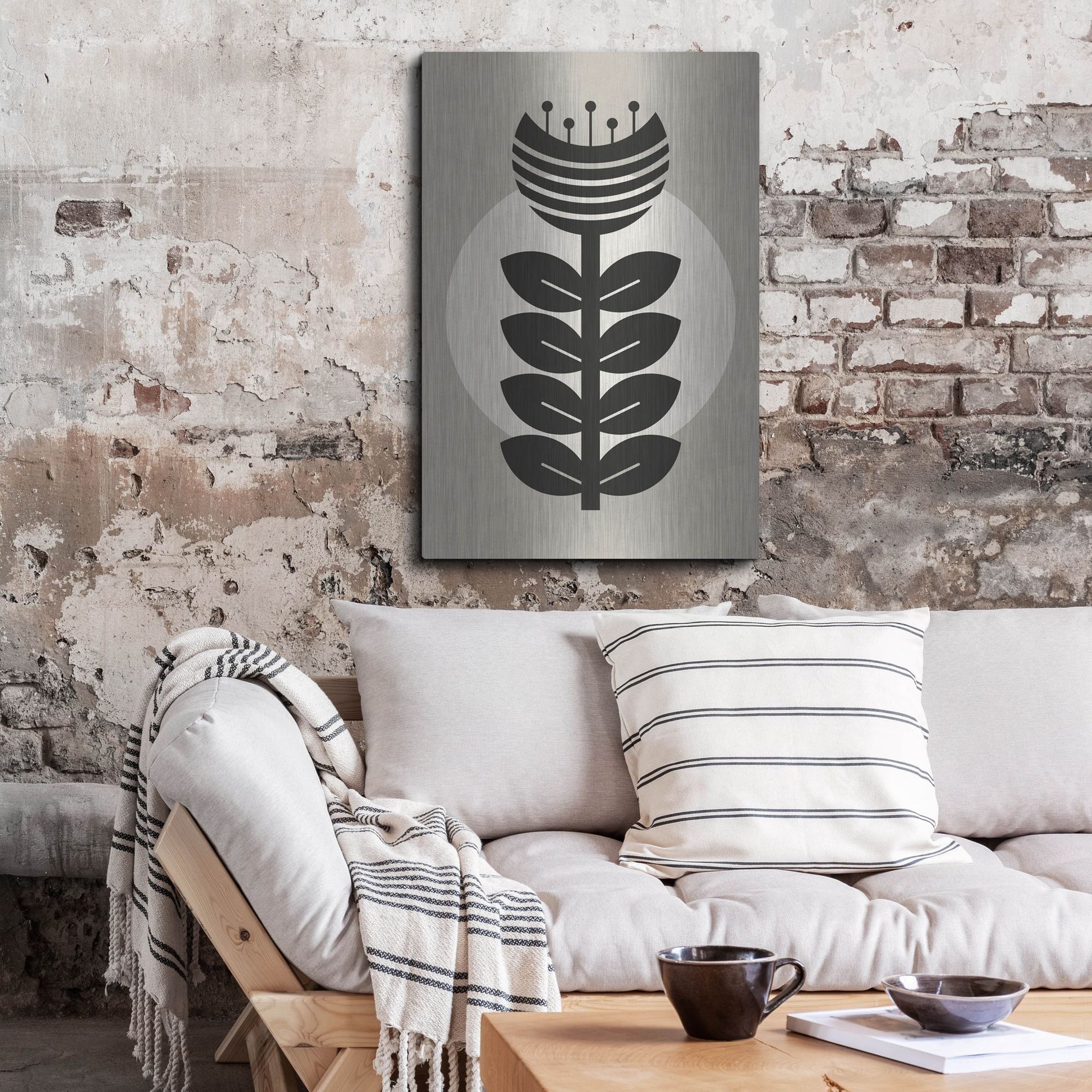 Luxe Metal Art 'Monochrome Geometric Flower 3' by Gary Williams, Metal Wall Art,24x36