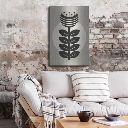 Luxe Metal Art 'Monochrome Geometric Flower 3' by Gary Williams, Metal Wall Art,24x36