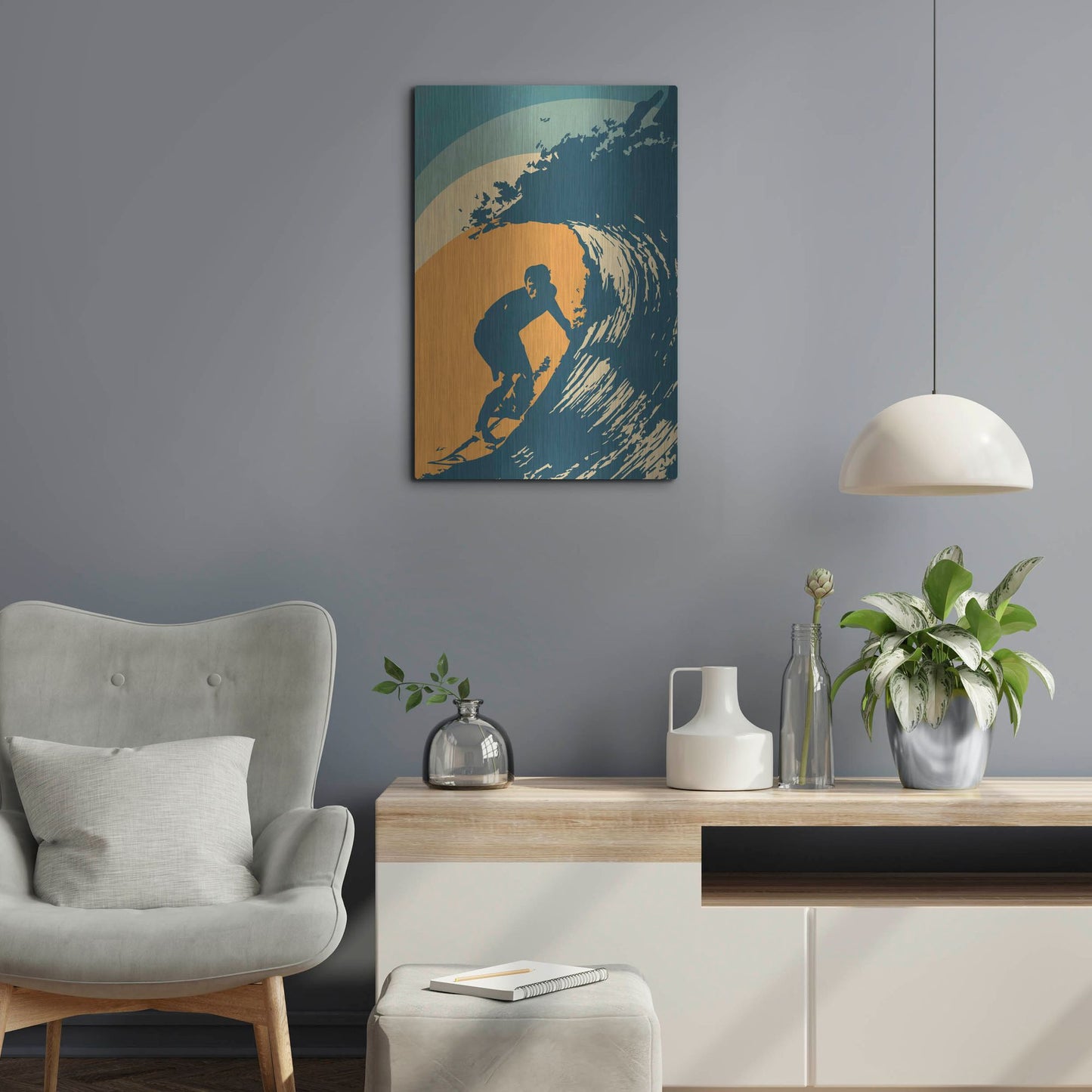 Luxe Metal Art 'Retro Surfer' by Gary Williams, Metal Wall Art,16x24