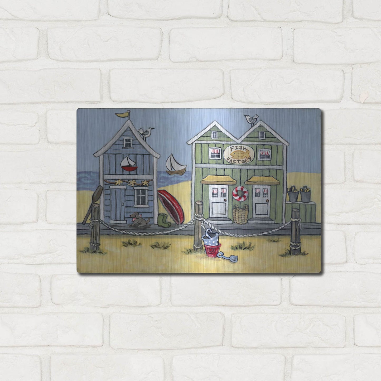 Luxe Metal Art 'Fish Factory' by Holly Wojhan, Metal Wall Art,16x12