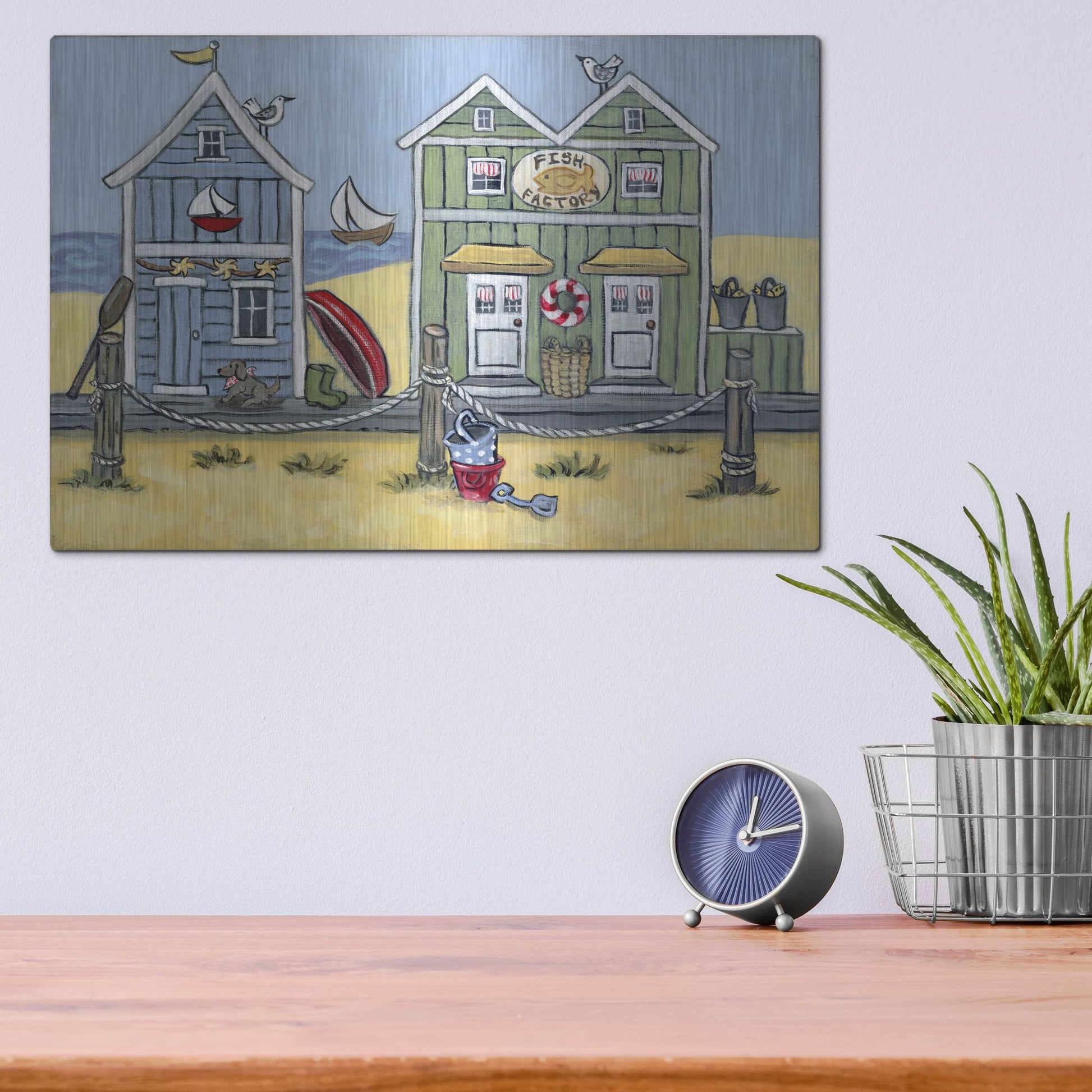 Luxe Metal Art 'Fish Factory' by Holly Wojhan, Metal Wall Art,16x12