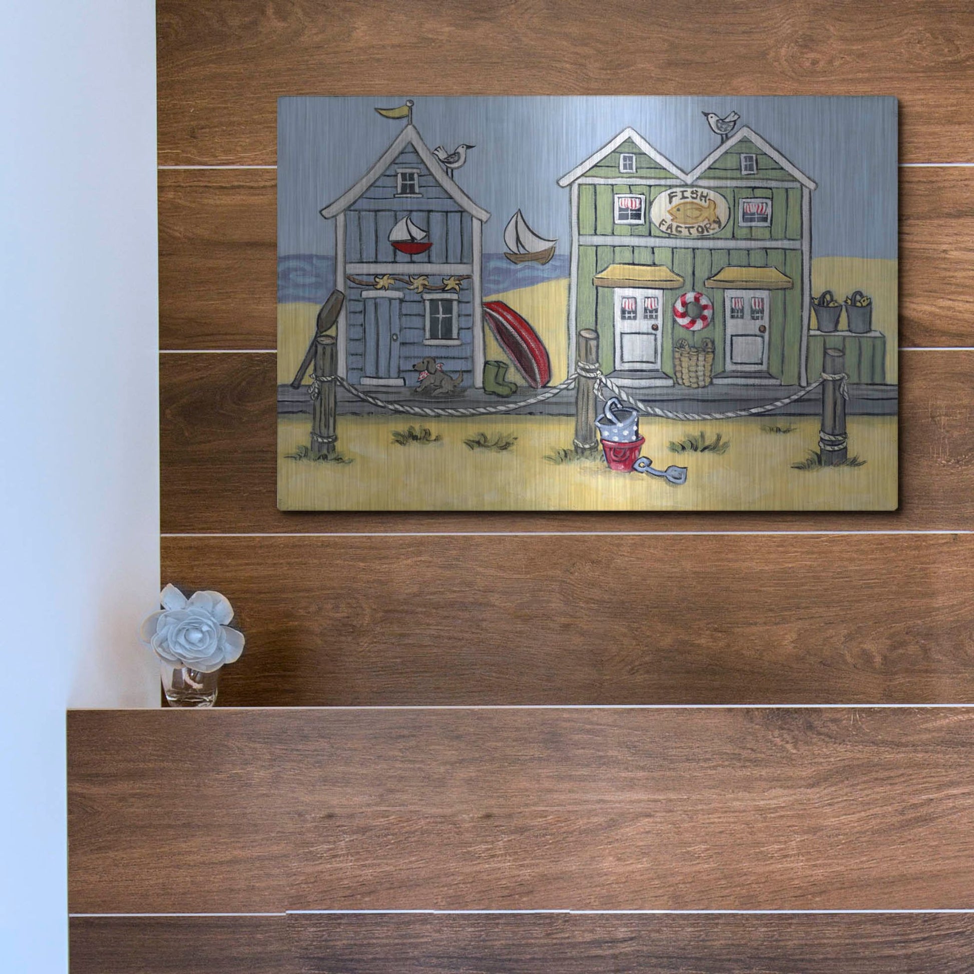 Luxe Metal Art 'Fish Factory' by Holly Wojhan, Metal Wall Art,16x12