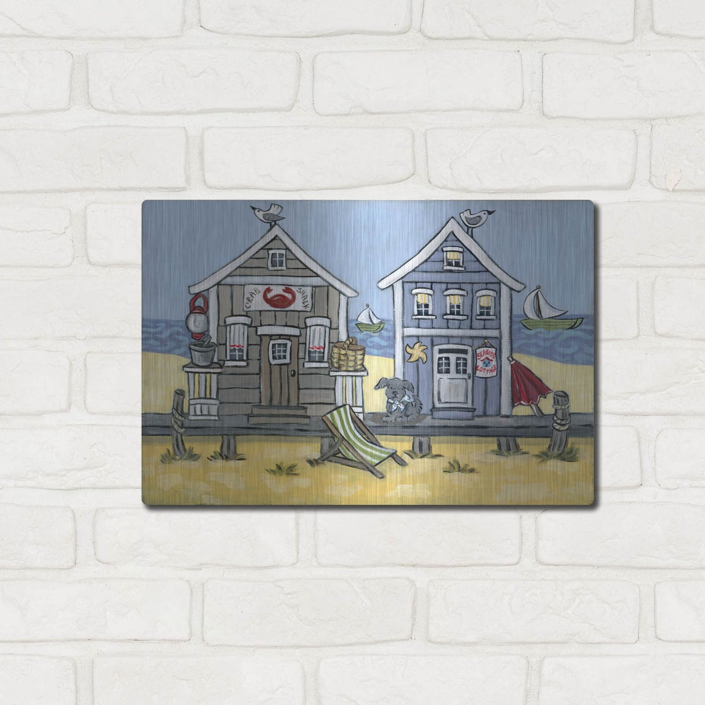 Luxe Metal Art 'Crab Shack' by Holly Wojhan, Metal Wall Art,16x12