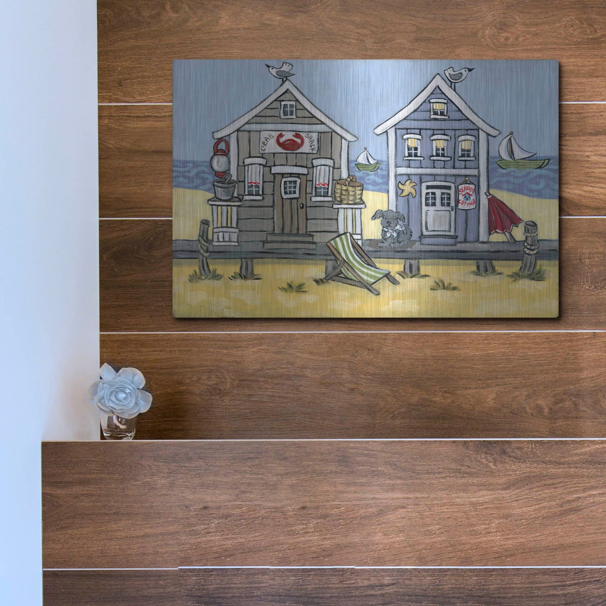 Luxe Metal Art 'Crab Shack' by Holly Wojhan, Metal Wall Art,16x12