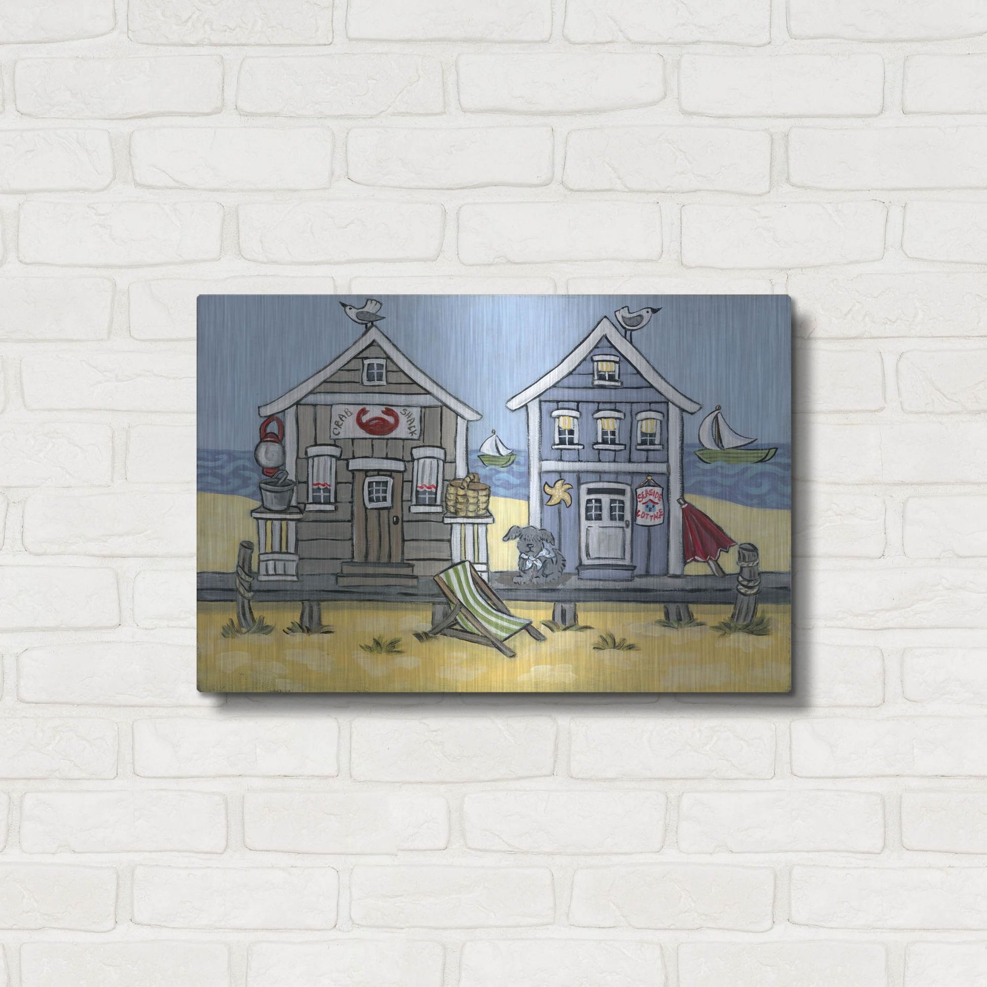 Luxe Metal Art 'Crab Shack' by Holly Wojhan, Metal Wall Art,24x16
