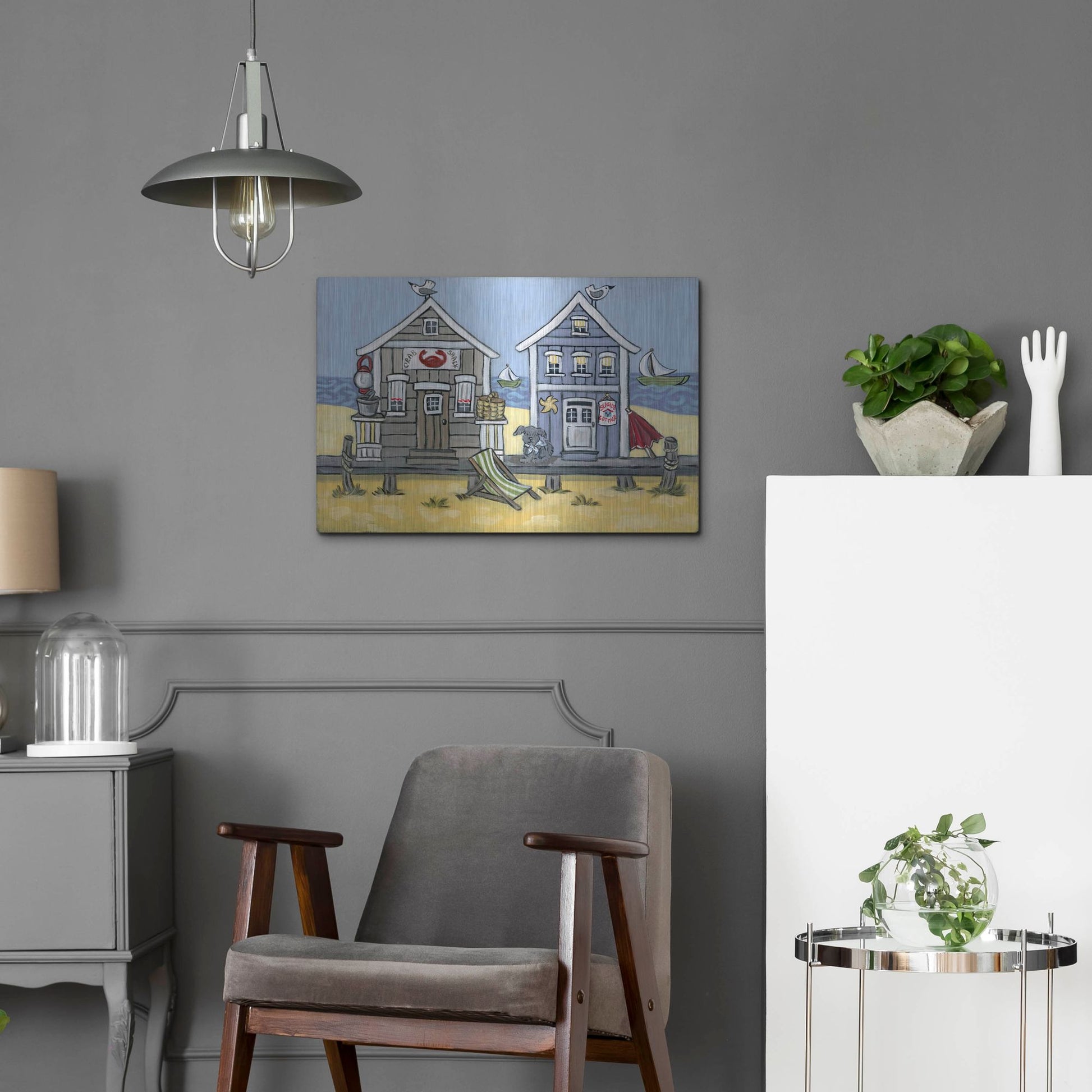 Luxe Metal Art 'Crab Shack' by Holly Wojhan, Metal Wall Art,24x16