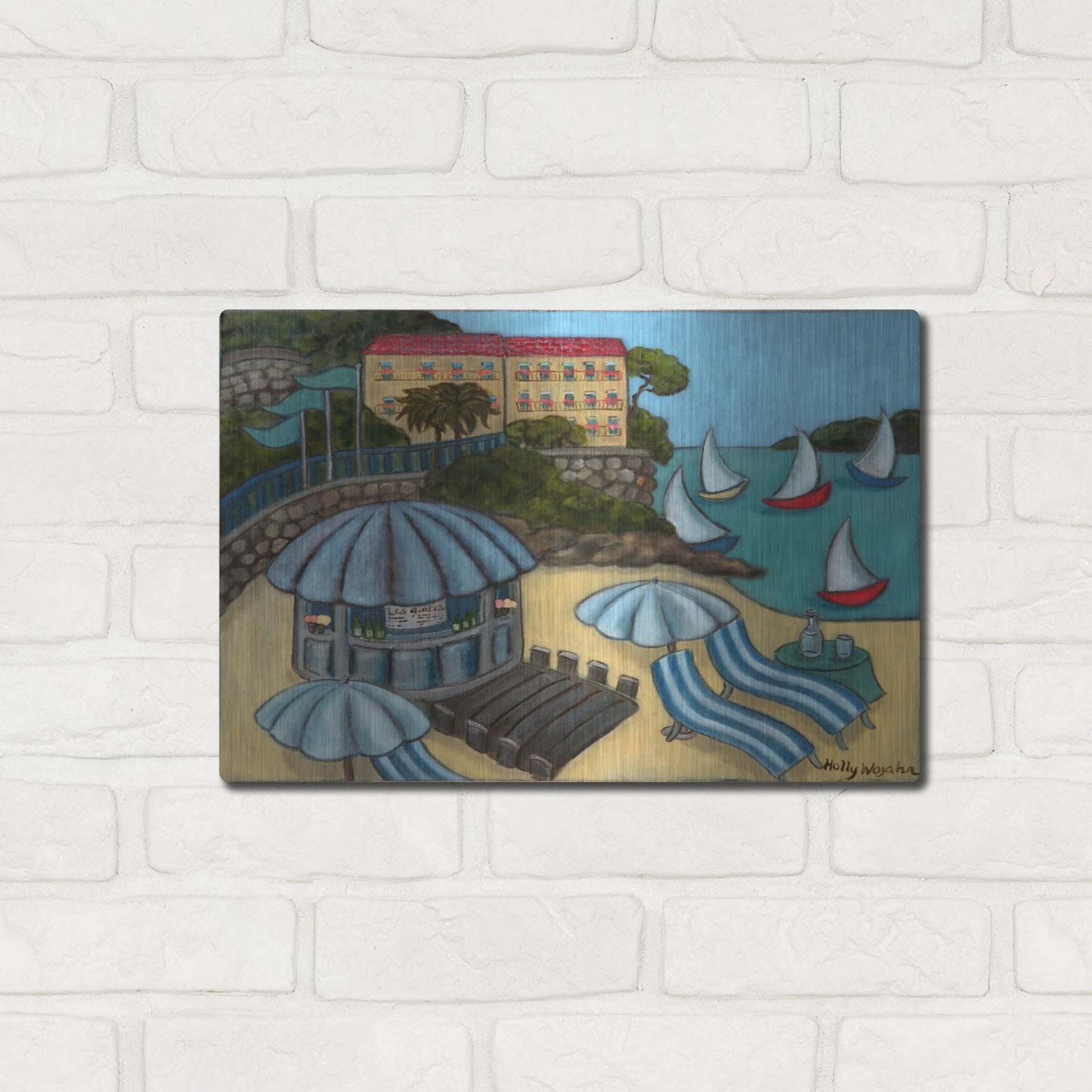 Luxe Metal Art 'Resting on the Rivieraf' by Holly Wojhan, Metal Wall Art,16x12