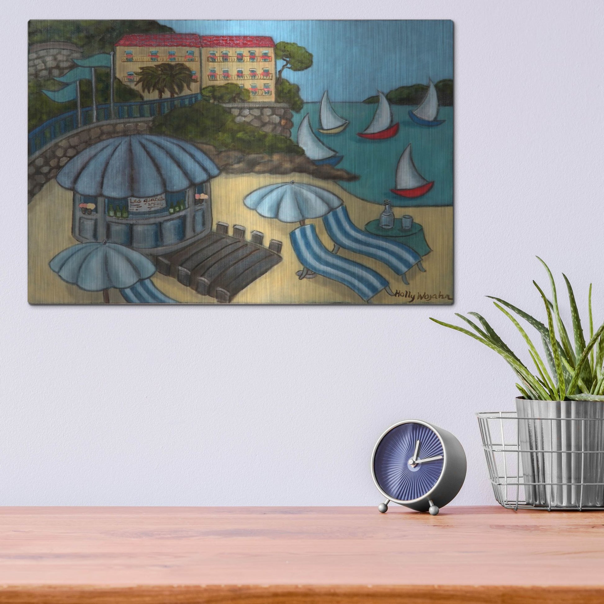 Luxe Metal Art 'Resting on the Rivieraf' by Holly Wojhan, Metal Wall Art,16x12