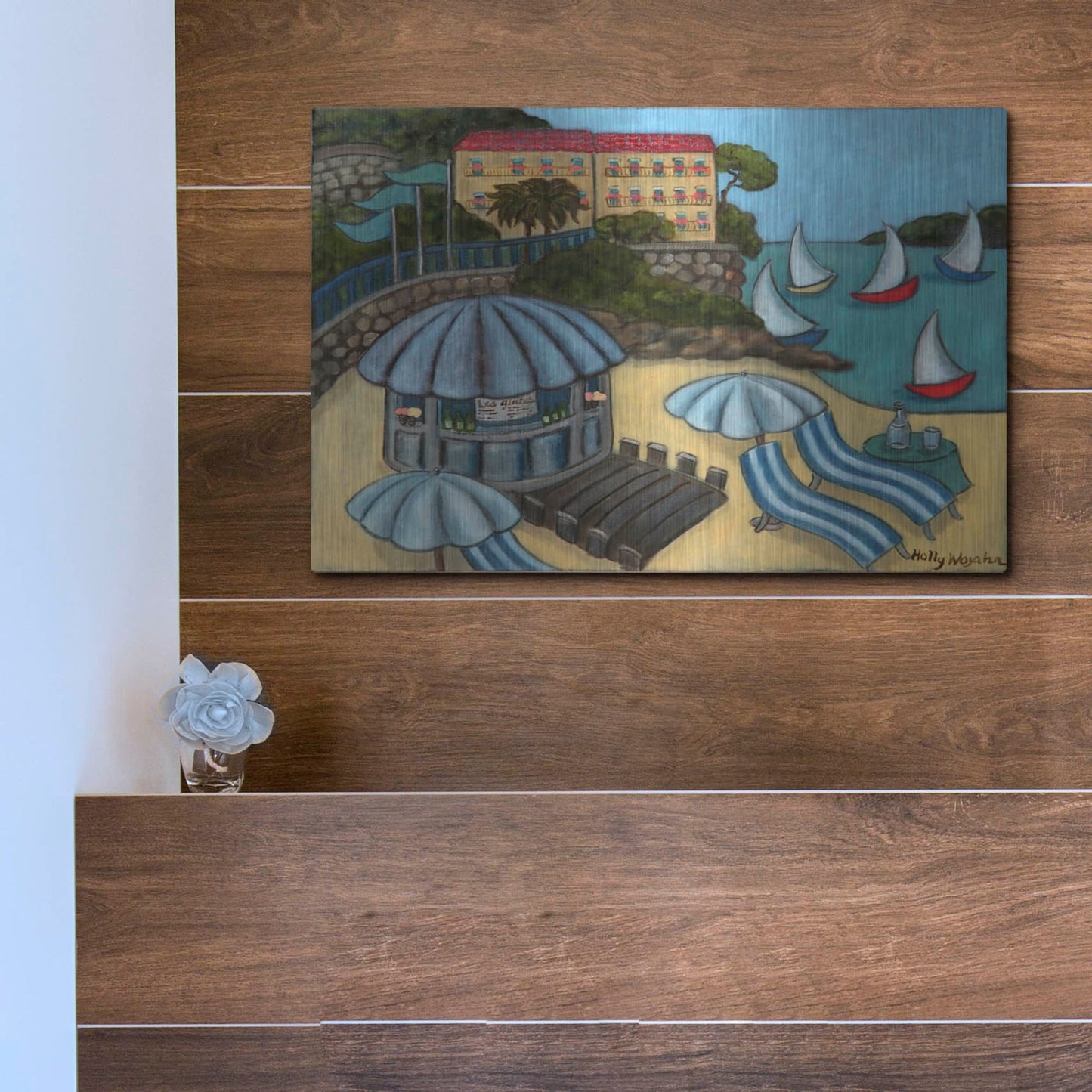 Luxe Metal Art 'Resting on the Rivieraf' by Holly Wojhan, Metal Wall Art,16x12