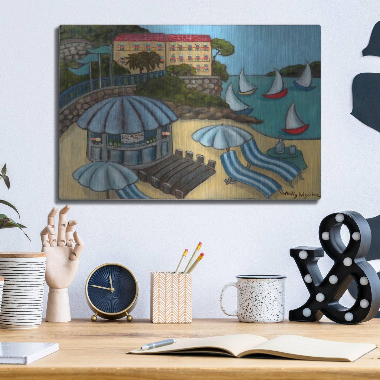 Luxe Metal Art 'Resting on the Rivieraf' by Holly Wojhan, Metal Wall Art,16x12