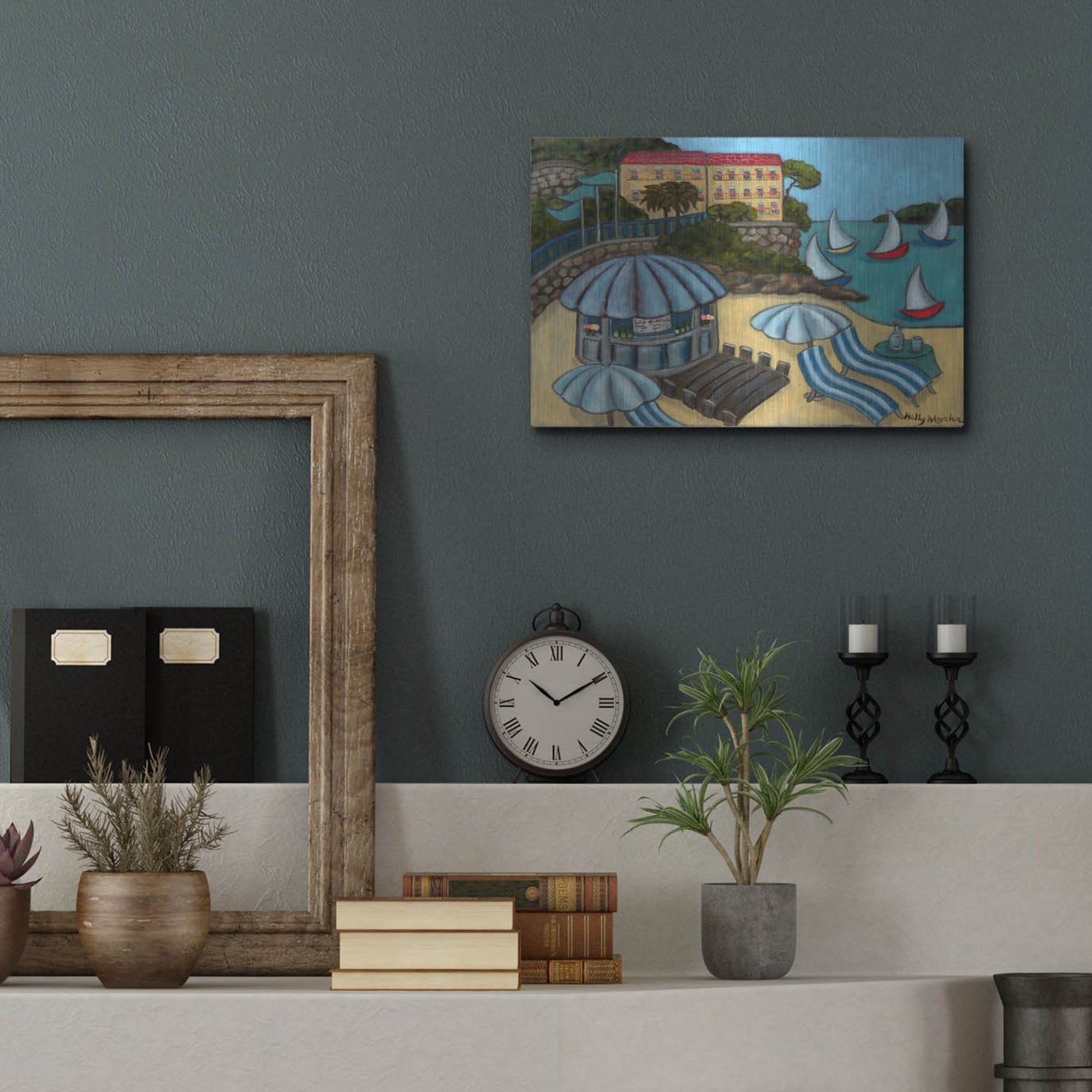 Luxe Metal Art 'Resting on the Rivieraf' by Holly Wojhan, Metal Wall Art,16x12