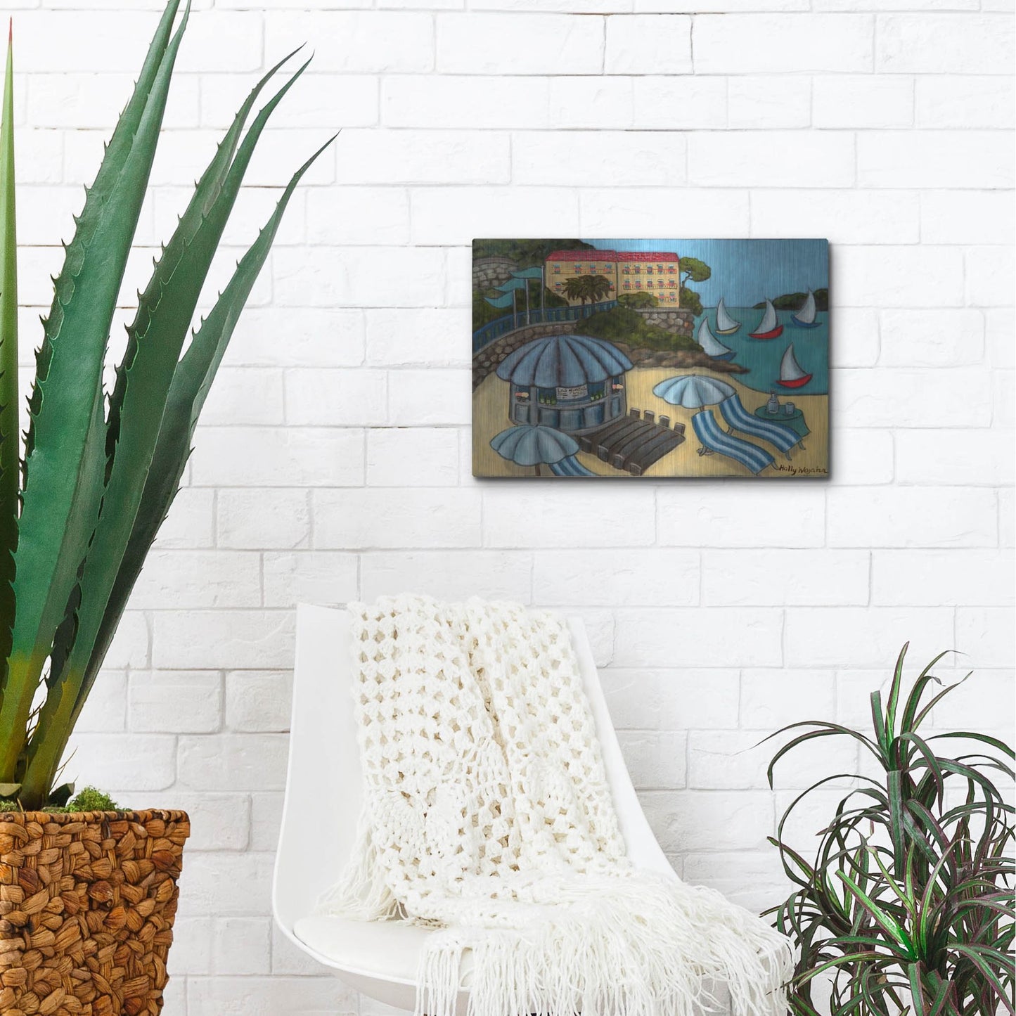 Luxe Metal Art 'Resting on the Rivieraf' by Holly Wojhan, Metal Wall Art,16x12