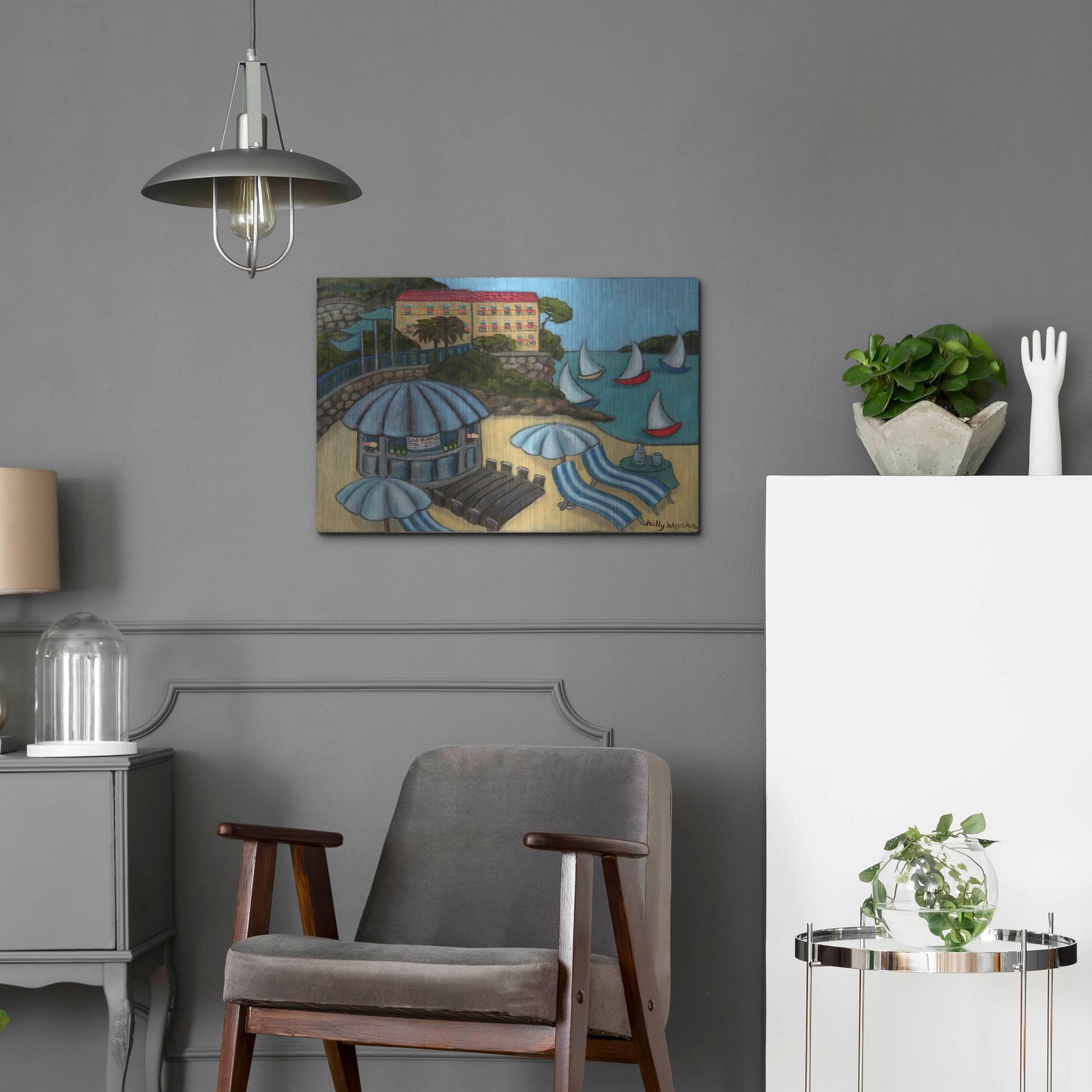 Luxe Metal Art 'Resting on the Rivieraf' by Holly Wojhan, Metal Wall Art,24x16