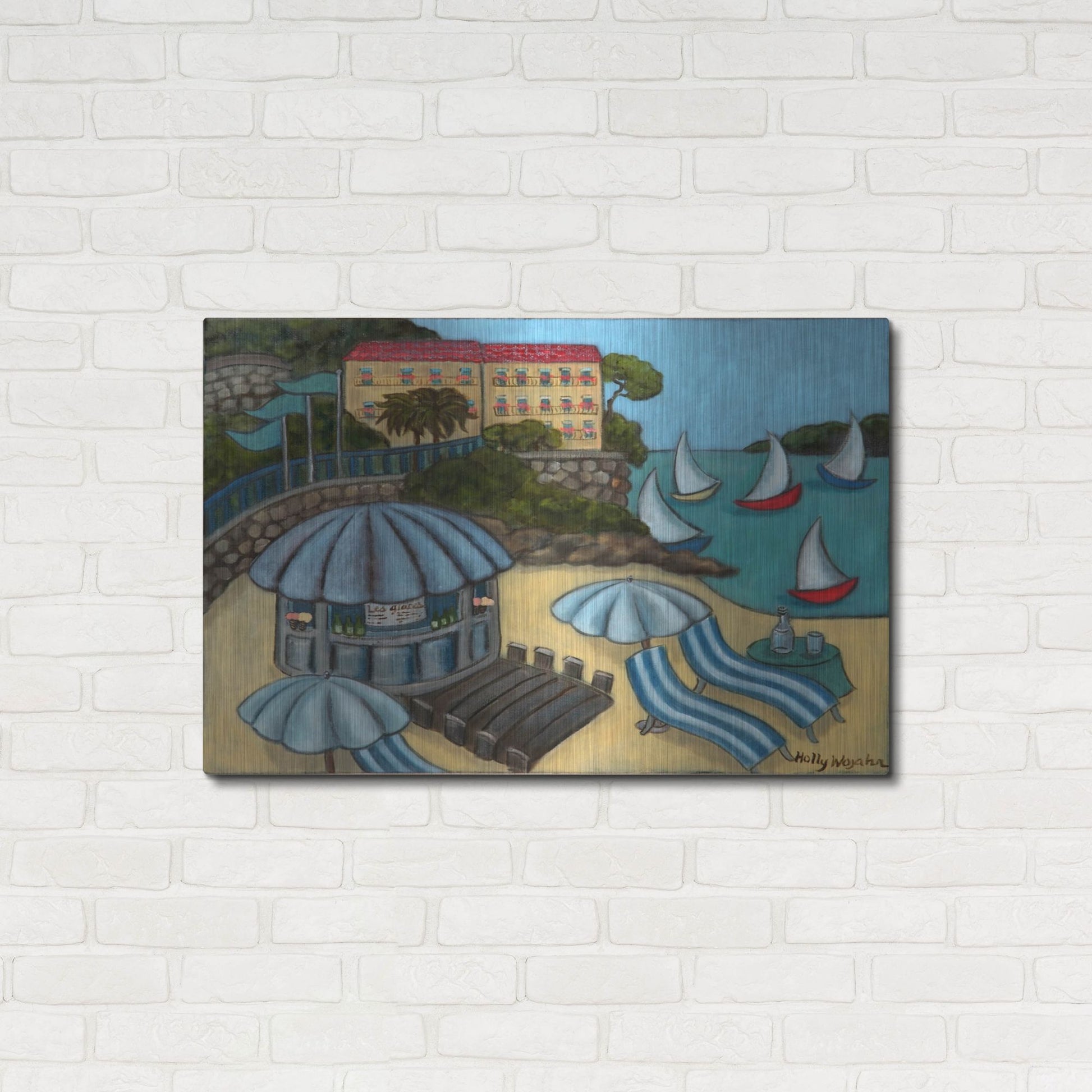 Luxe Metal Art 'Resting on the Rivieraf' by Holly Wojhan, Metal Wall Art,36x24