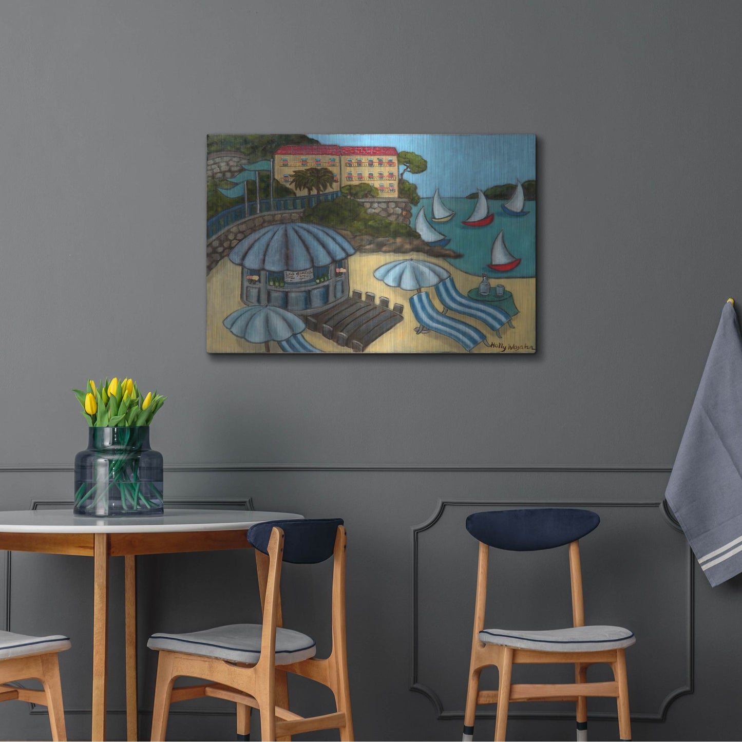 Luxe Metal Art 'Resting on the Rivieraf' by Holly Wojhan, Metal Wall Art,36x24