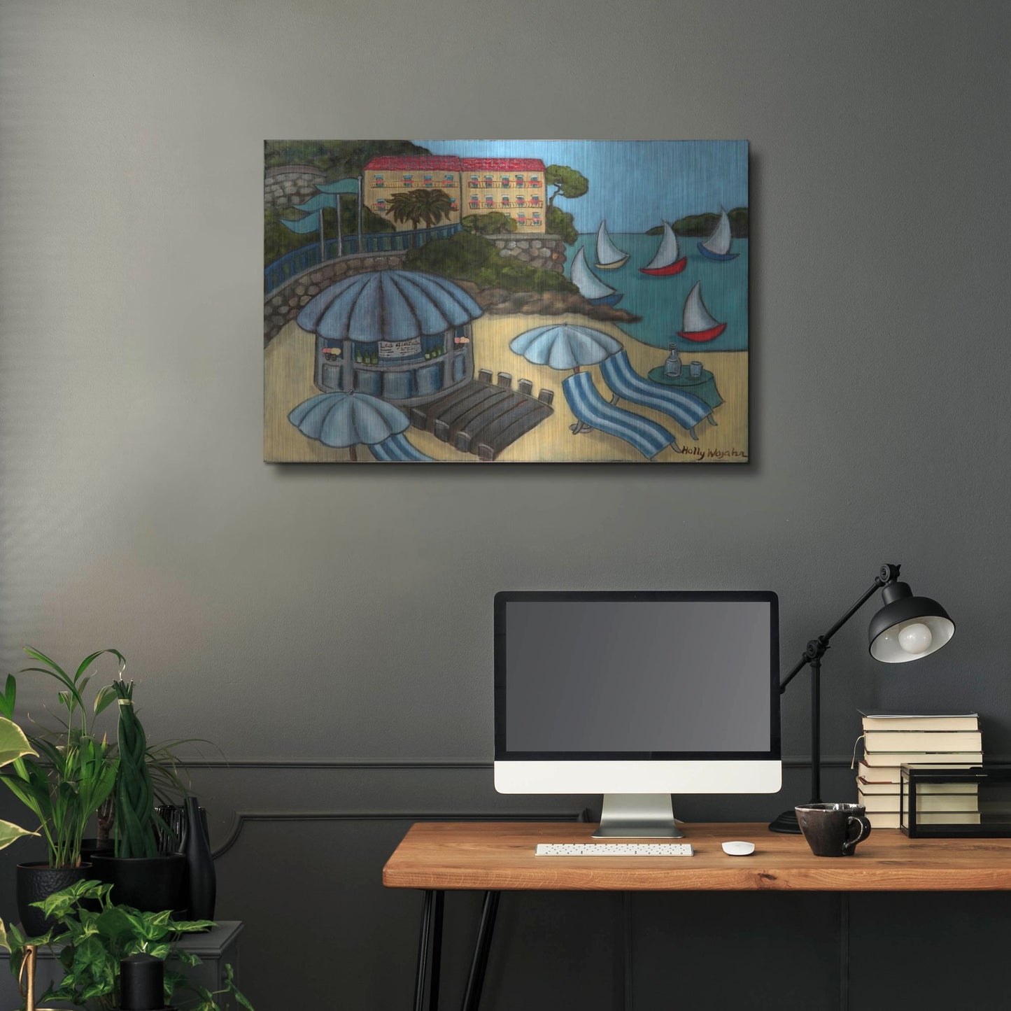 Luxe Metal Art 'Resting on the Rivieraf' by Holly Wojhan, Metal Wall Art,36x24