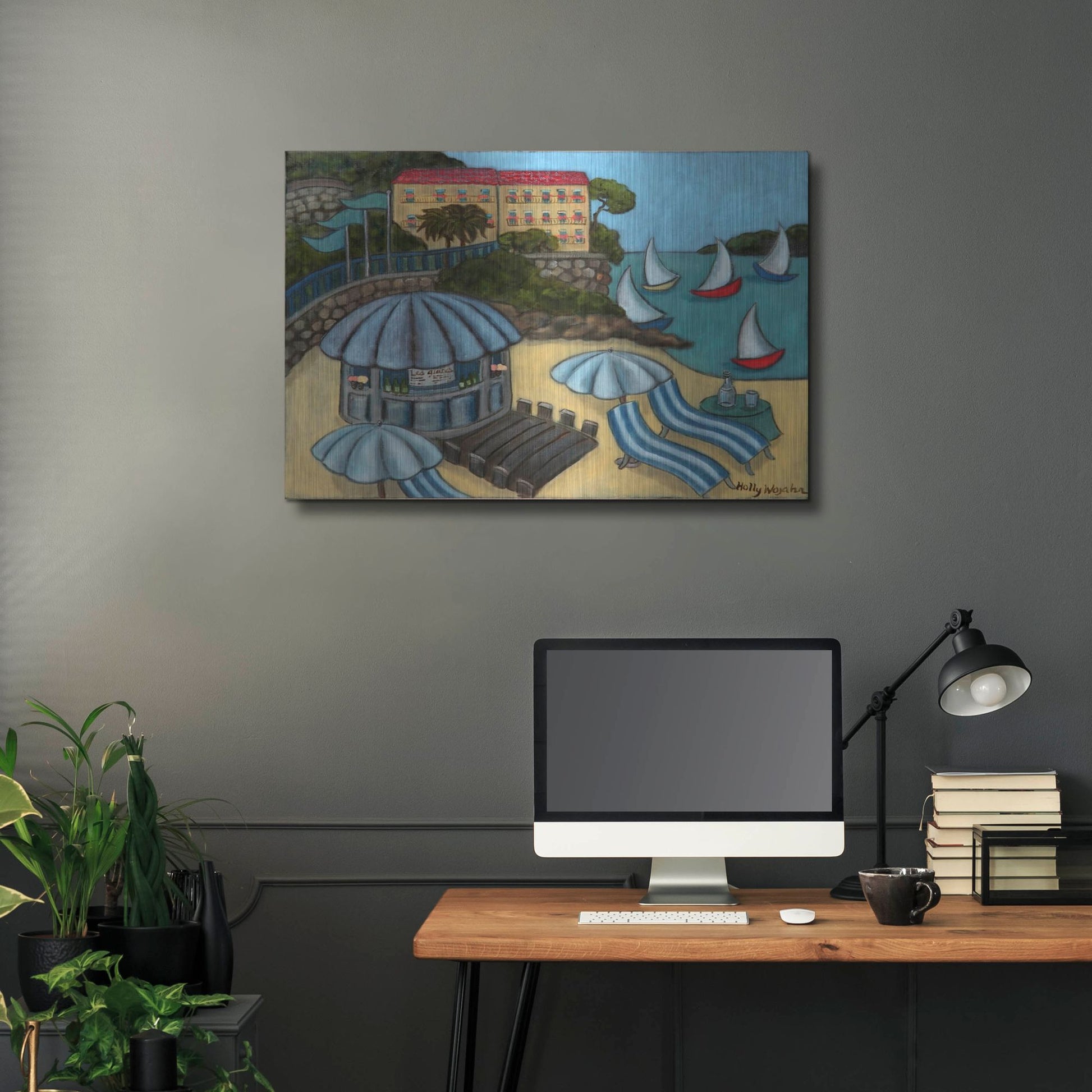 Luxe Metal Art 'Resting on the Rivieraf' by Holly Wojhan, Metal Wall Art,36x24