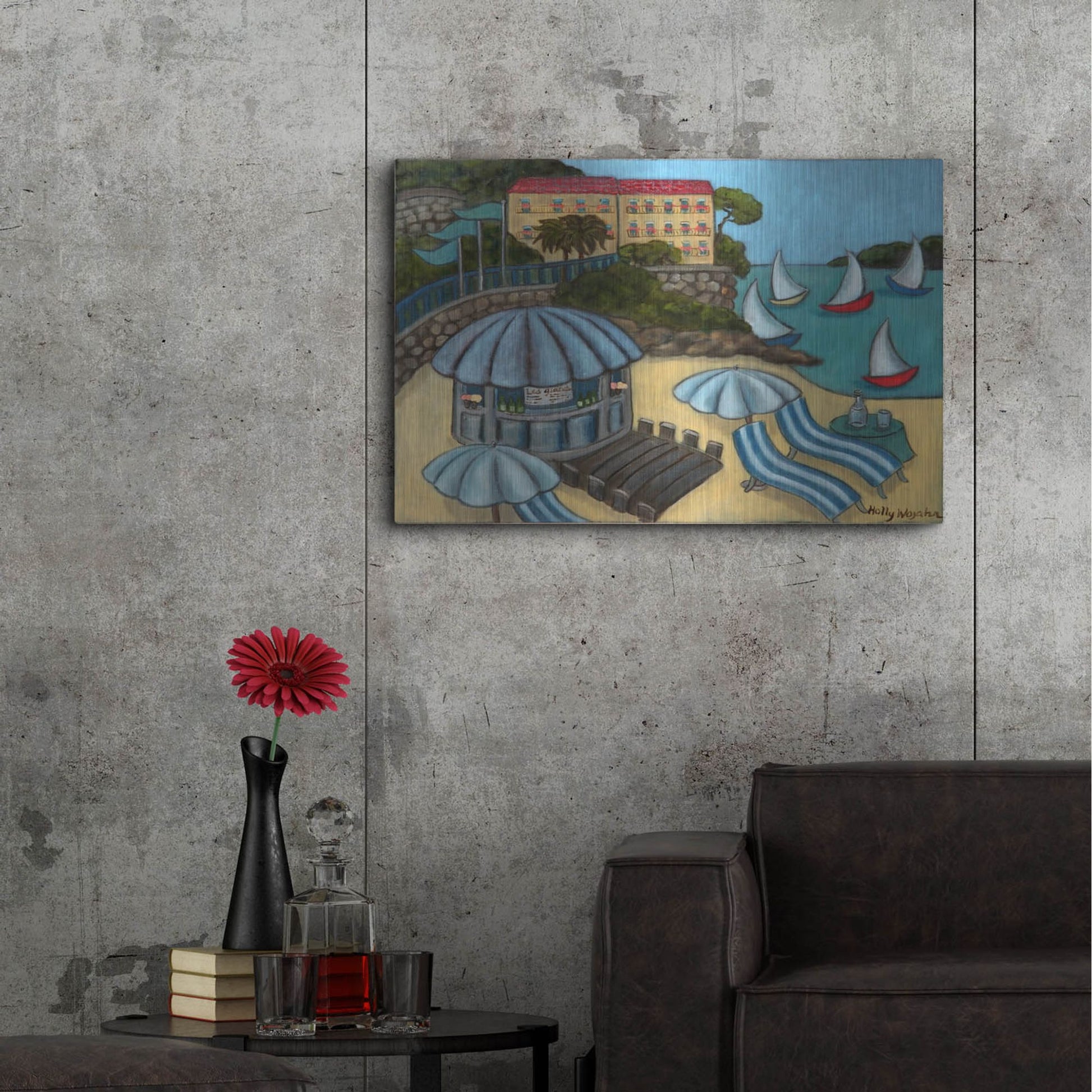 Luxe Metal Art 'Resting on the Rivieraf' by Holly Wojhan, Metal Wall Art,36x24