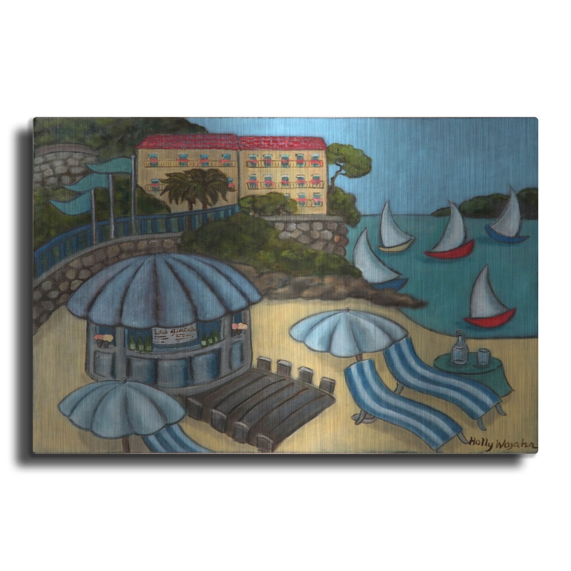 Luxe Metal Art 'Resting on the Rivieraf' by Holly Wojhan, Metal Wall Art