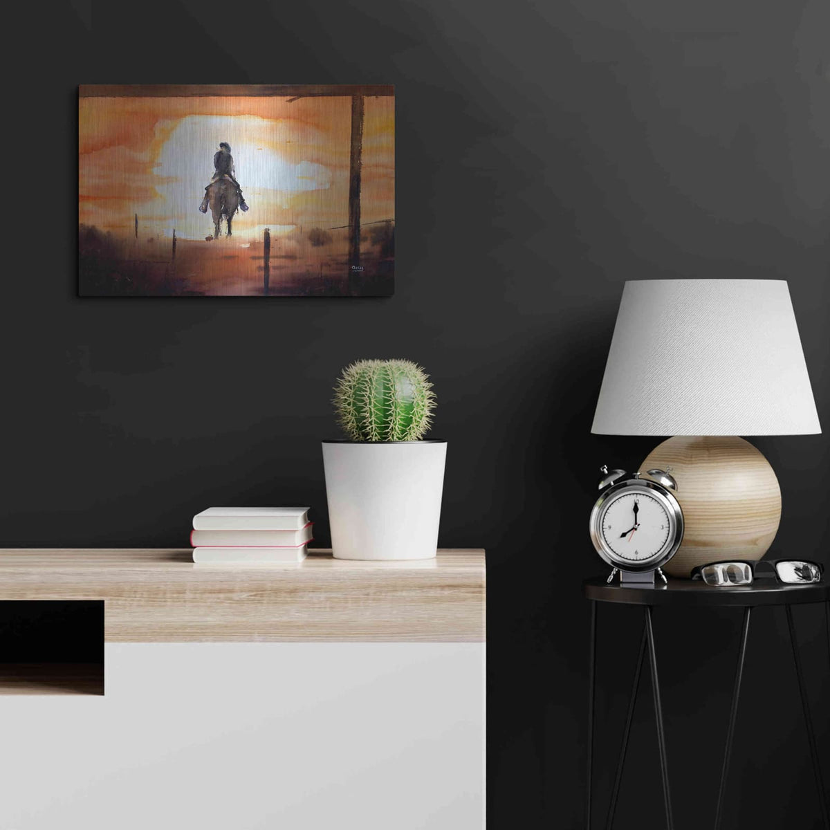 'Sunset Rider' by Oscar Alvarez Pardo – Metal Wall Art, 24x16 room view