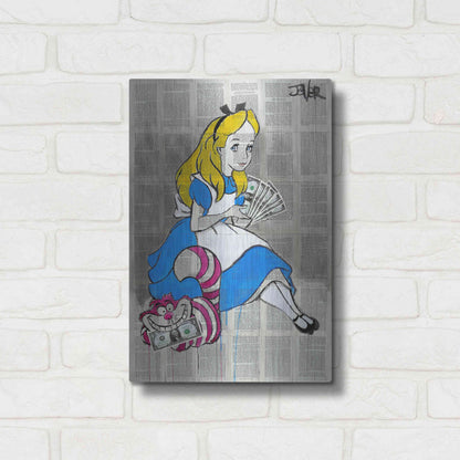 Luxe Metal Art 'Alice In Moneyland' by Loui Jover, Metal Wall Art,12x16