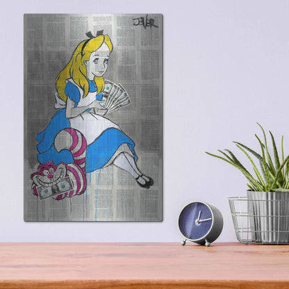 Luxe Metal Art 'Alice In Moneyland' by Loui Jover, Metal Wall Art,12x16