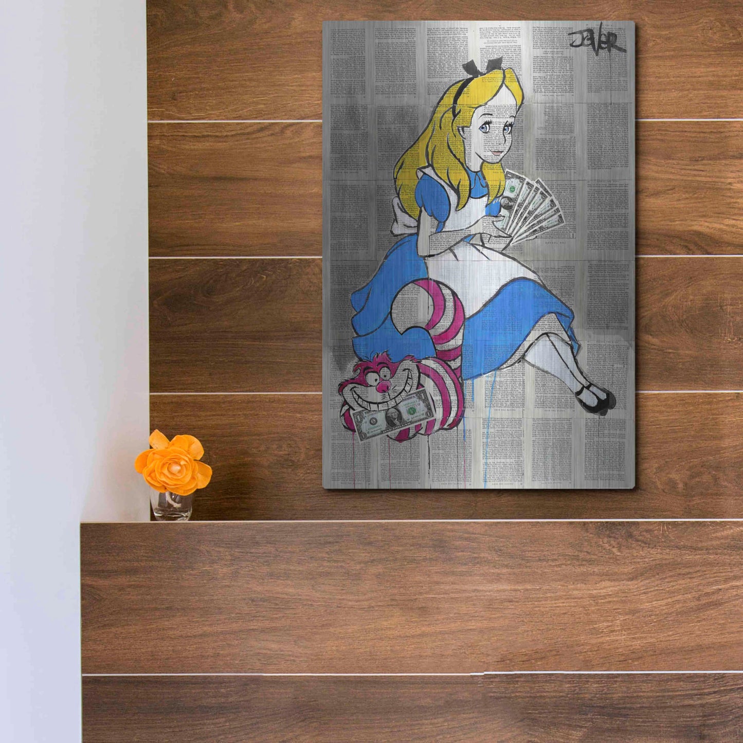 Luxe Metal Art 'Alice In Moneyland' by Loui Jover, Metal Wall Art,12x16