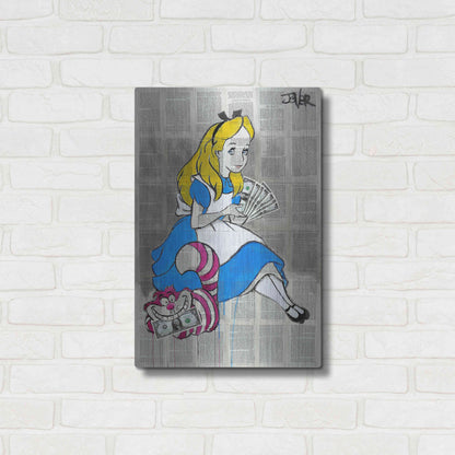 Luxe Metal Art 'Alice In Moneyland' by Loui Jover, Metal Wall Art,16x24