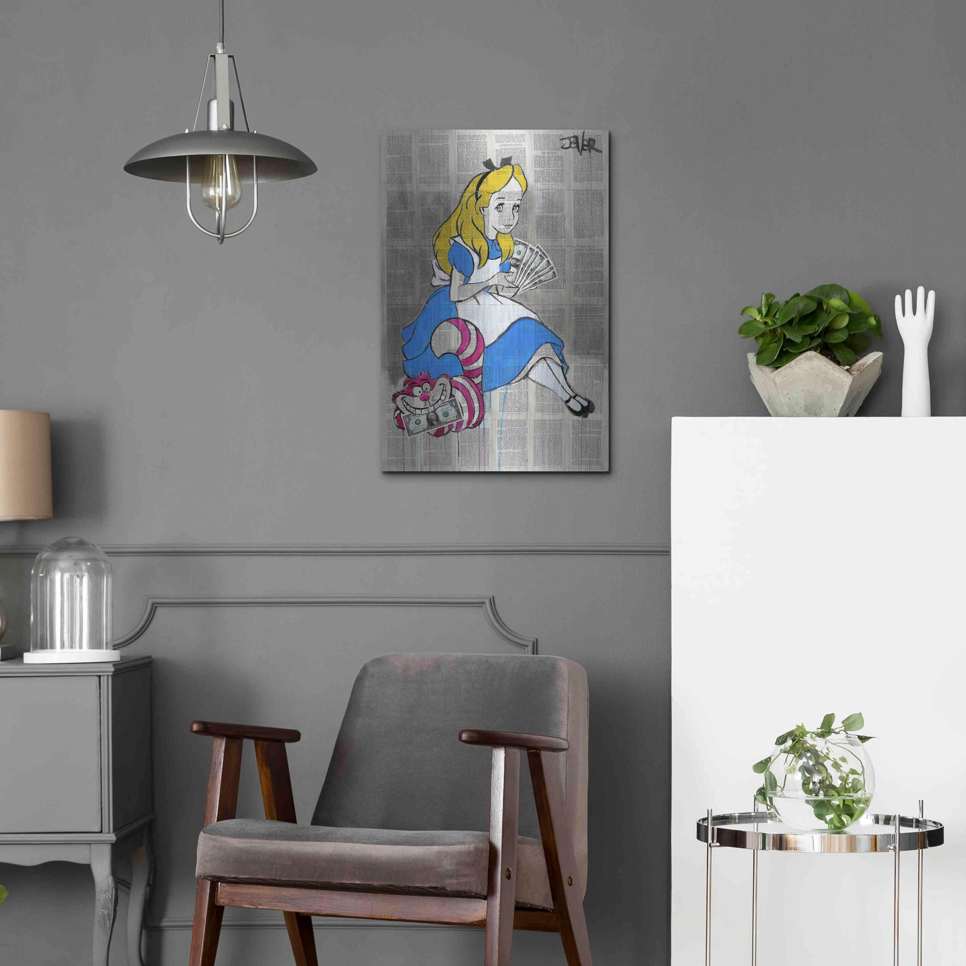 Luxe Metal Art 'Alice In Moneyland' by Loui Jover, Metal Wall Art,16x24