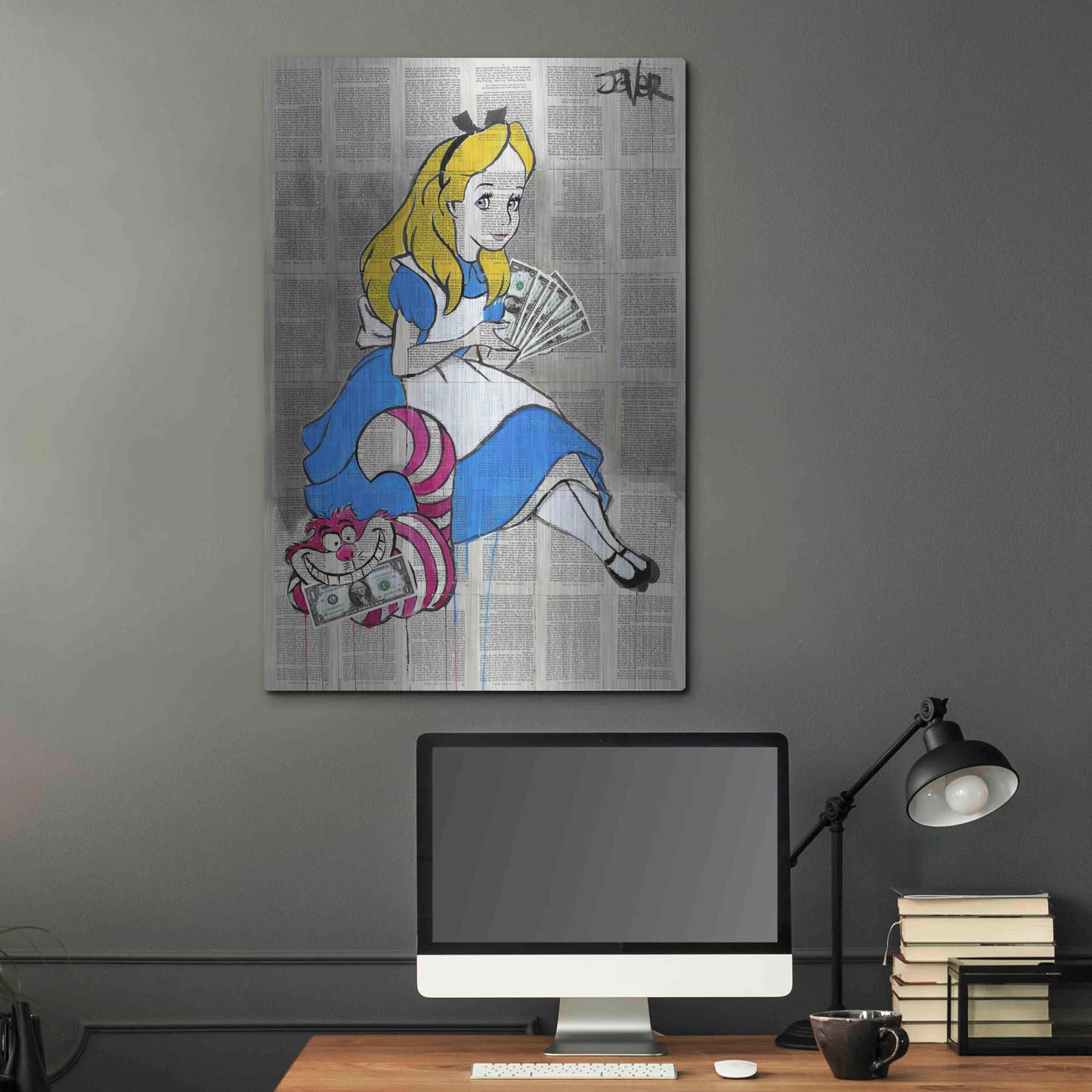 Luxe Metal Art 'Alice In Moneyland' by Loui Jover, Metal Wall Art,24x36