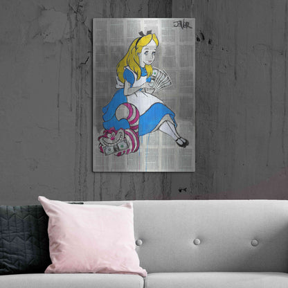 Luxe Metal Art 'Alice In Moneyland' by Loui Jover, Metal Wall Art,24x36