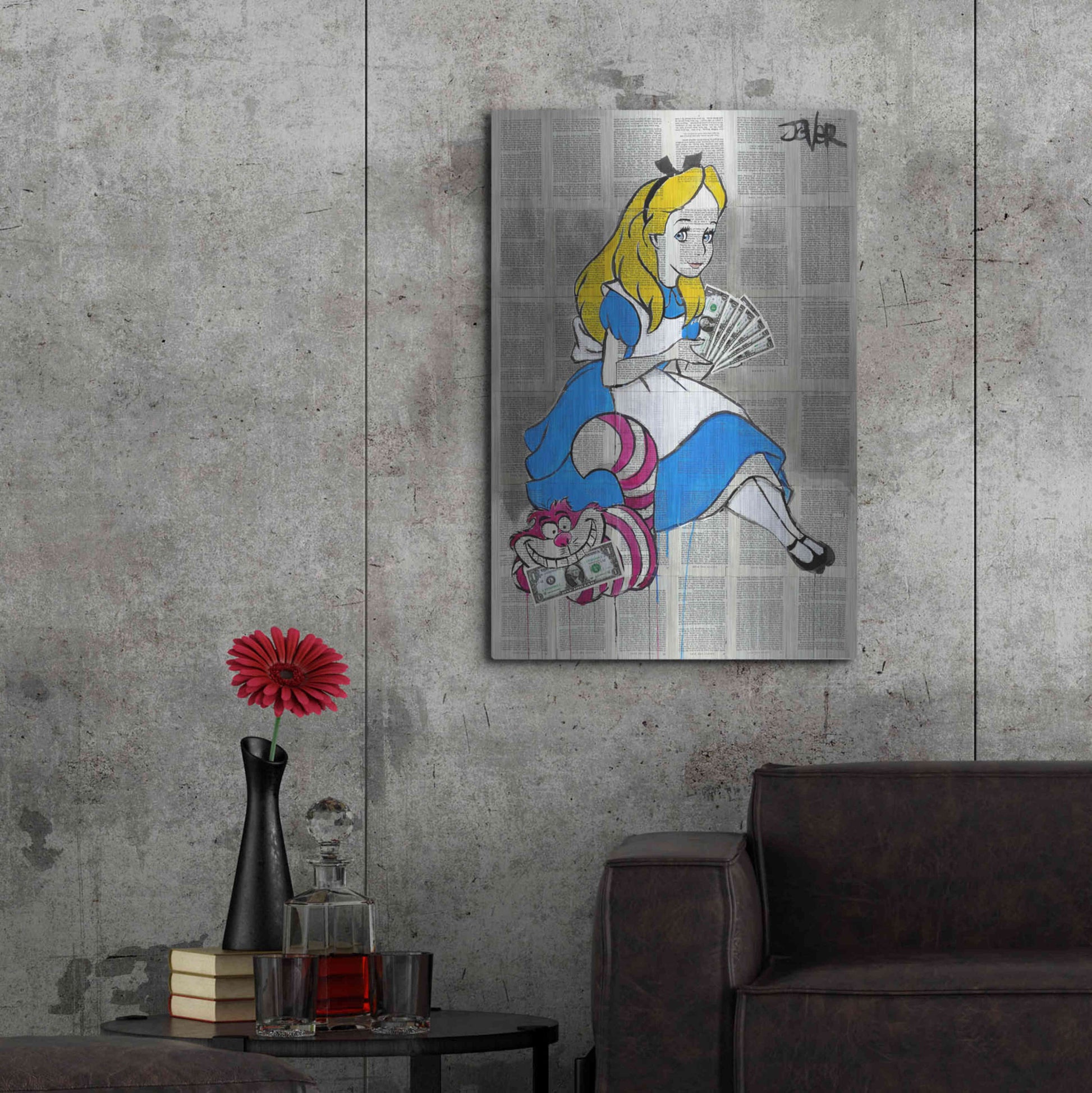 Luxe Metal Art 'Alice In Moneyland' by Loui Jover, Metal Wall Art,24x36