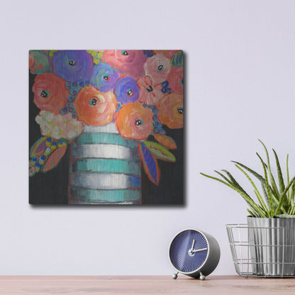 Luxe Metal Art 'Orange, Purple, and Stripes' by Holly Wojhan, Metal Wall Art,12x12