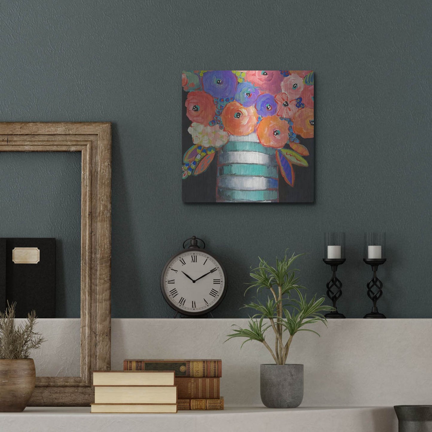 Luxe Metal Art 'Orange, Purple, and Stripes' by Holly Wojhan, Metal Wall Art,12x12