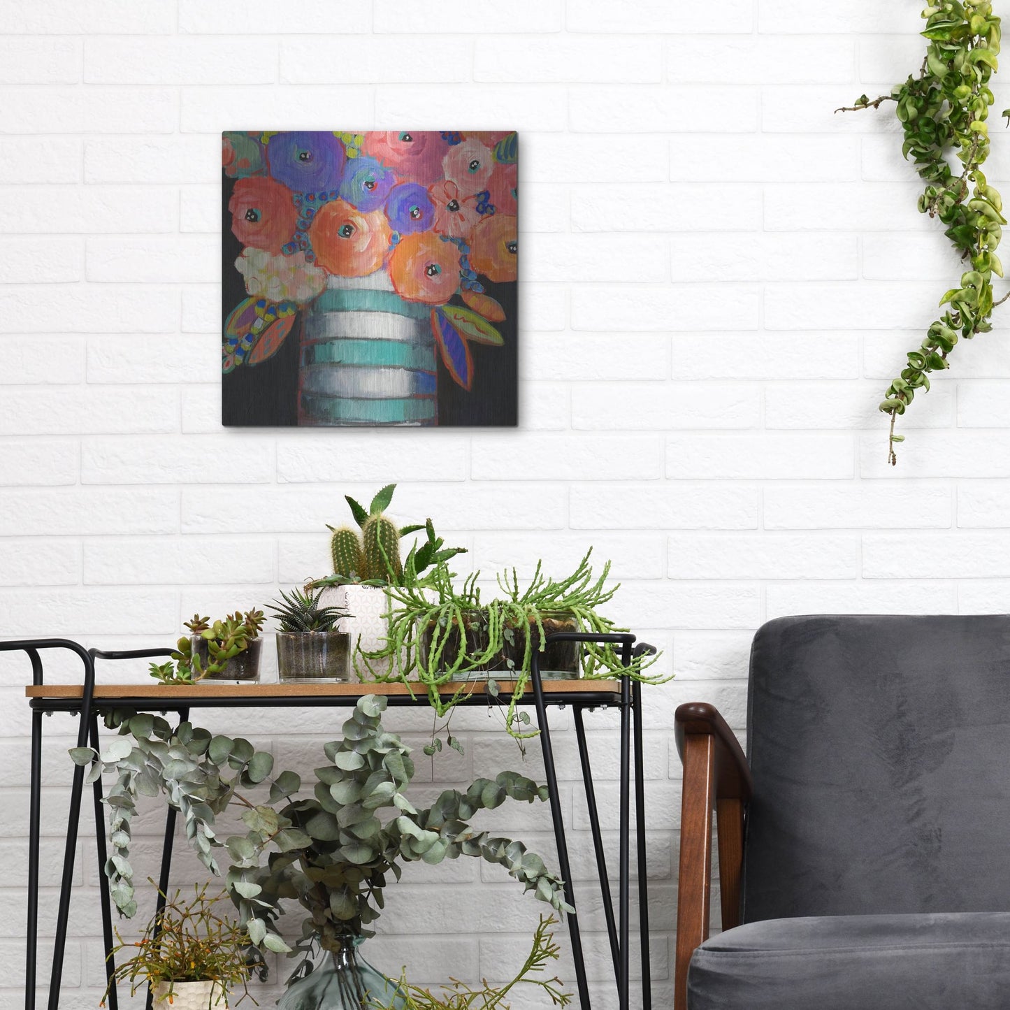 Luxe Metal Art 'Orange, Purple, and Stripes' by Holly Wojhan, Metal Wall Art,12x12