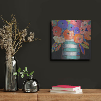 Luxe Metal Art 'Orange, Purple, and Stripes' by Holly Wojhan, Metal Wall Art,12x12