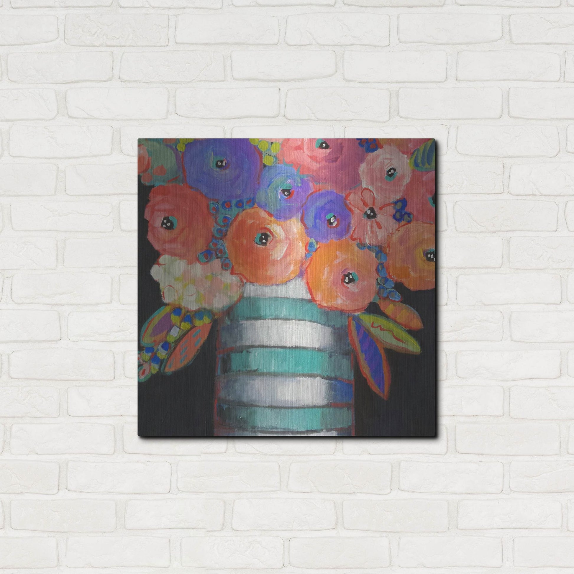 Luxe Metal Art 'Orange, Purple, and Stripes' by Holly Wojhan, Metal Wall Art,24x24