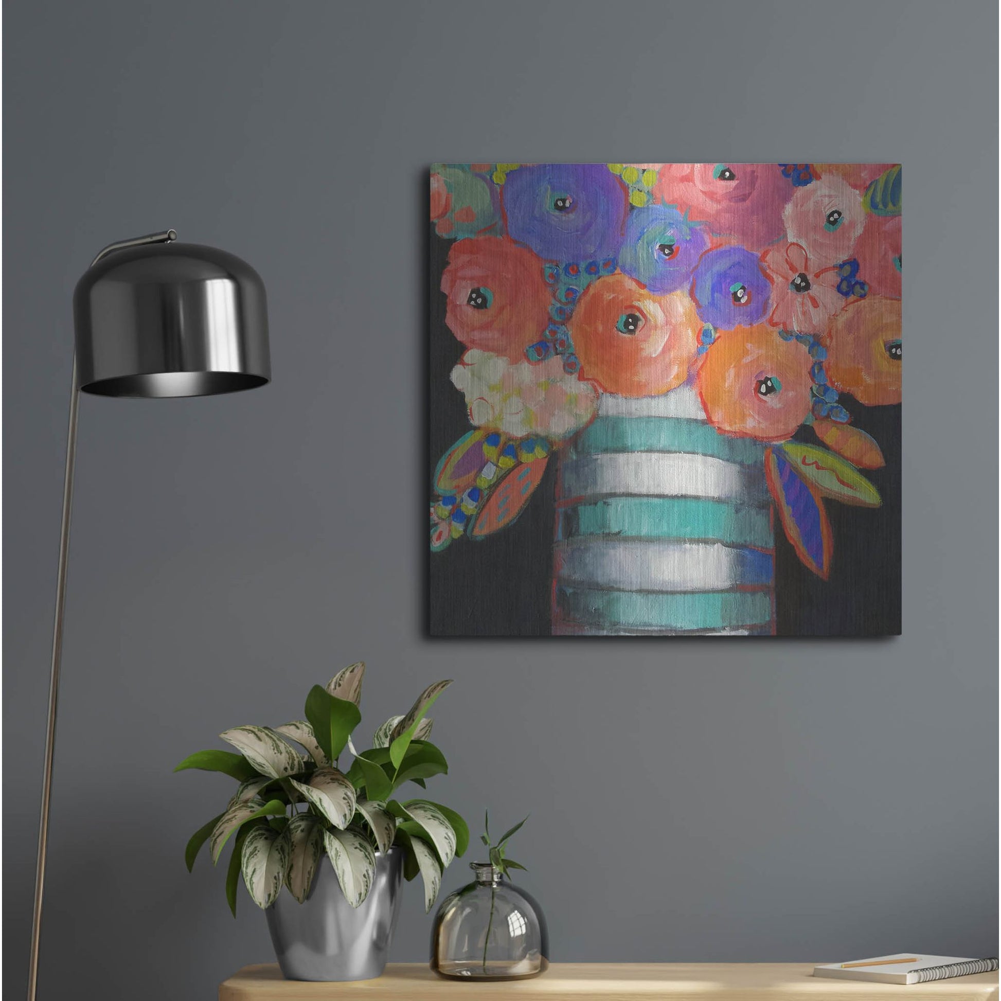 Luxe Metal Art 'Orange, Purple, and Stripes' by Holly Wojhan, Metal Wall Art,24x24