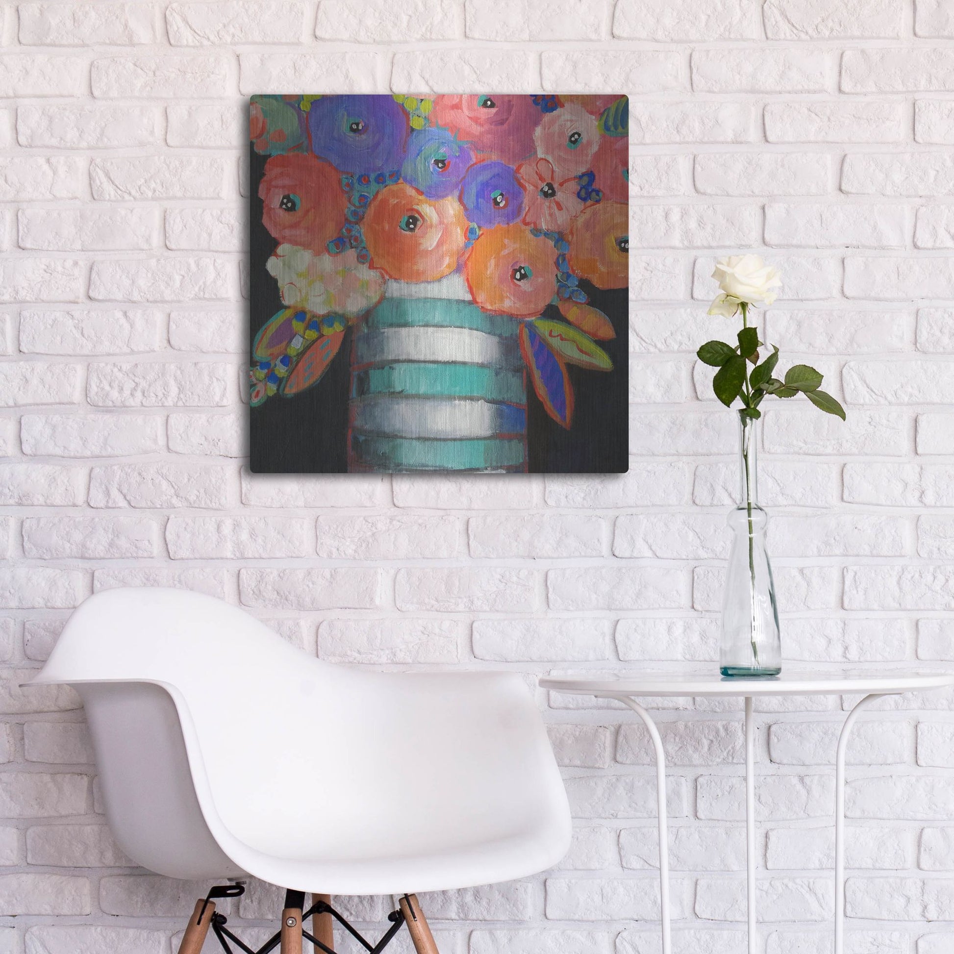 Luxe Metal Art 'Orange, Purple, and Stripes' by Holly Wojhan, Metal Wall Art,24x24