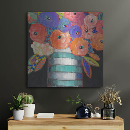 Luxe Metal Art 'Orange, Purple, and Stripes' by Holly Wojhan, Metal Wall Art,24x24