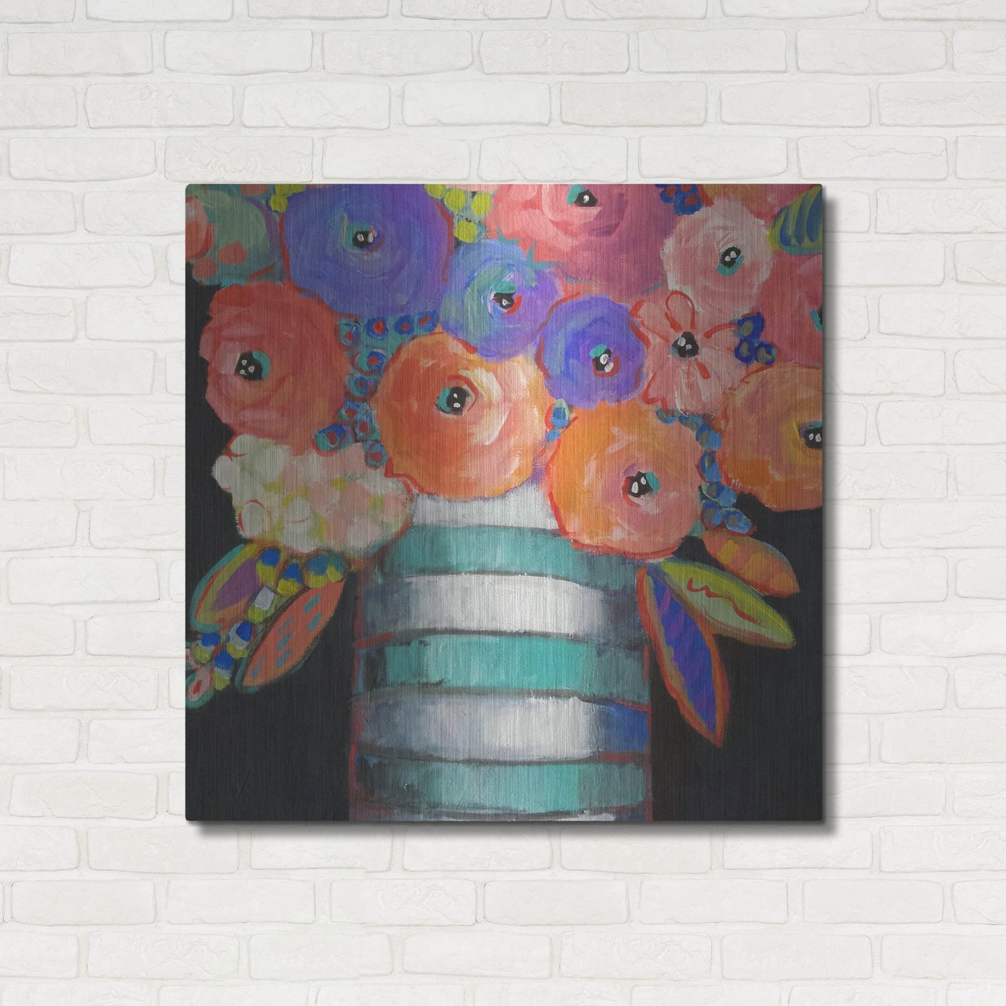 Luxe Metal Art 'Orange, Purple, and Stripes' by Holly Wojhan, Metal Wall Art,36x36