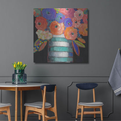 Luxe Metal Art 'Orange, Purple, and Stripes' by Holly Wojhan, Metal Wall Art,36x36